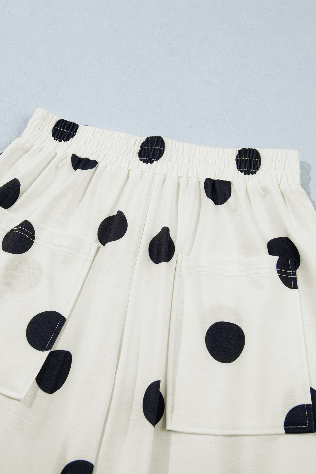 Beige Polka Dot Wide Leg Elastic Waist Casual Pants