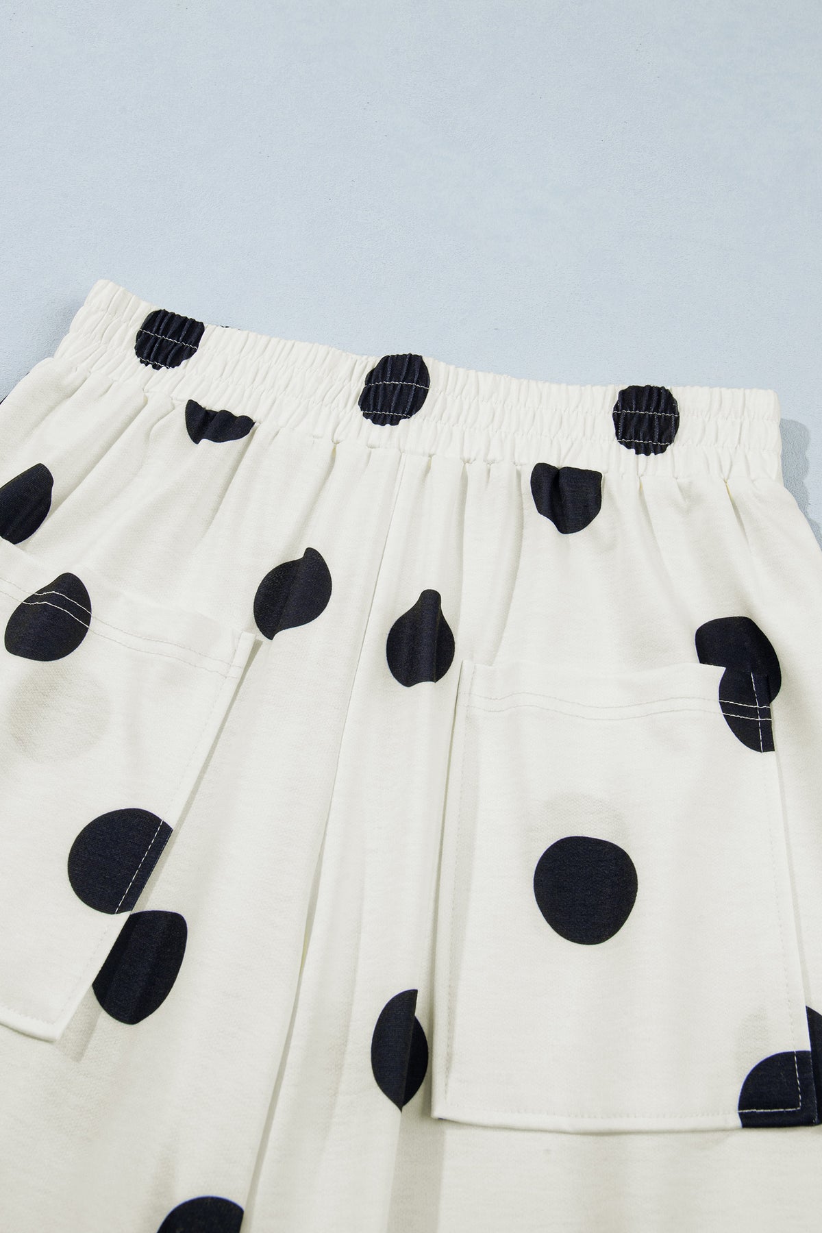 Beige Polka Dot Wide Leg Elastic Waist Casual Pants