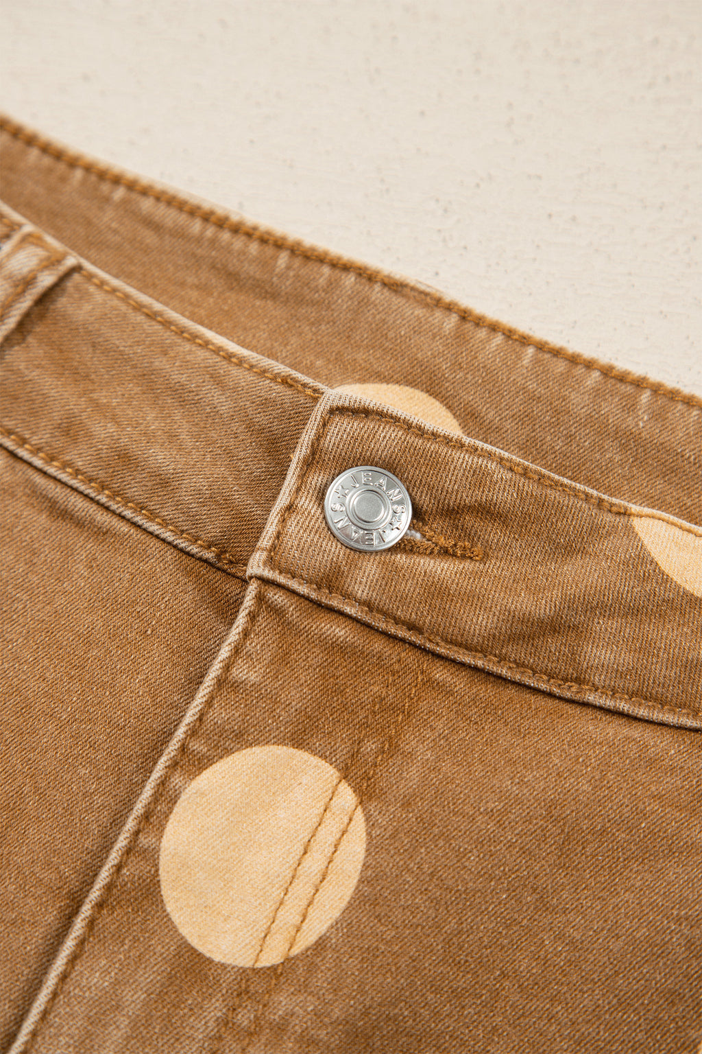 Brown Polka Dot Ankle-Length Metal Button Casual Jeans