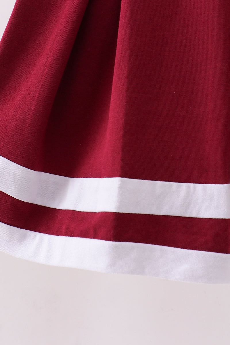 Premium Maroon Go Dawgs Mississippi embroidery ruffle dress