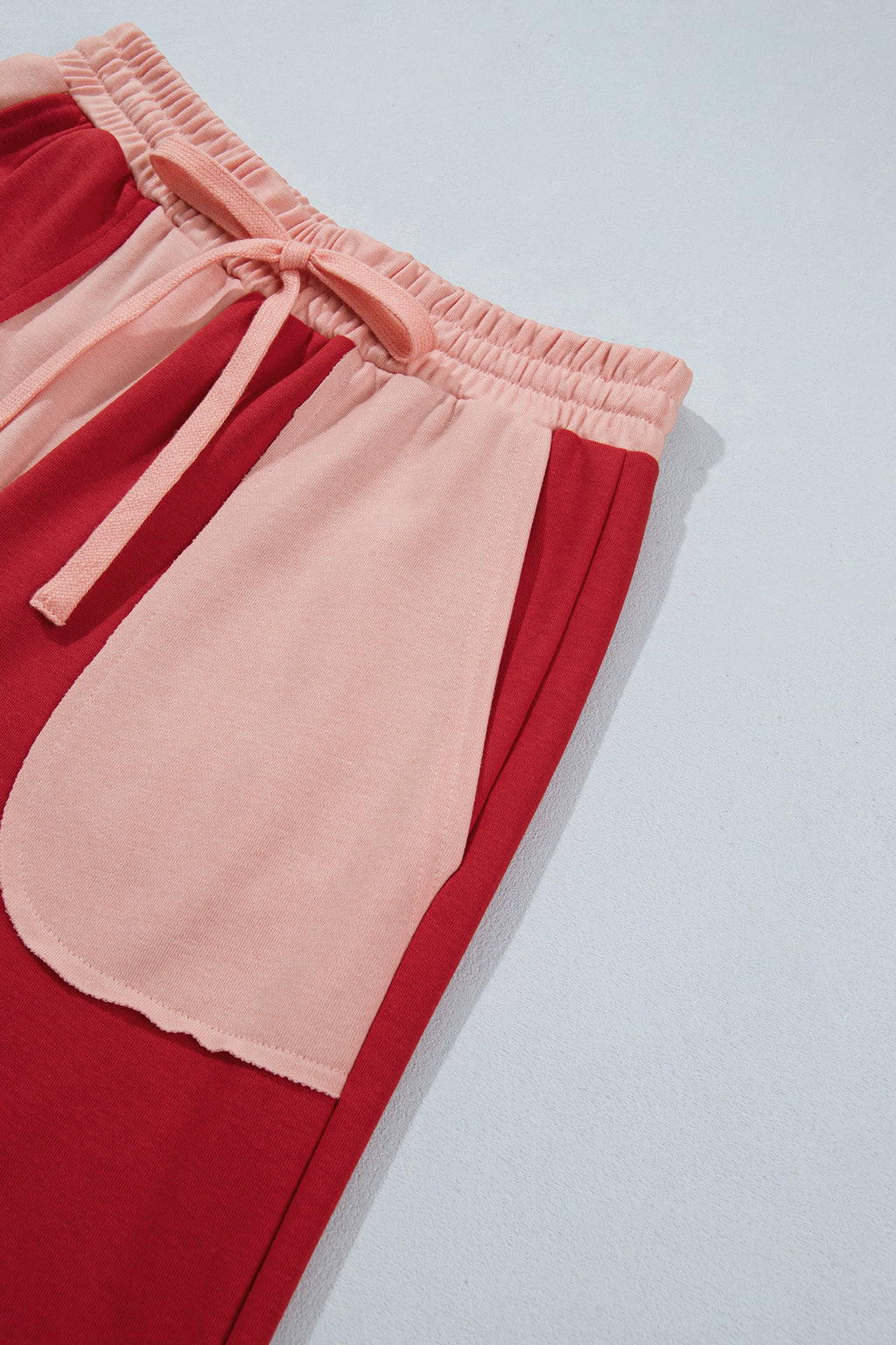 Fiery Red Raw Seam Colorblock Wide Leg Ankle Length Casual Pants