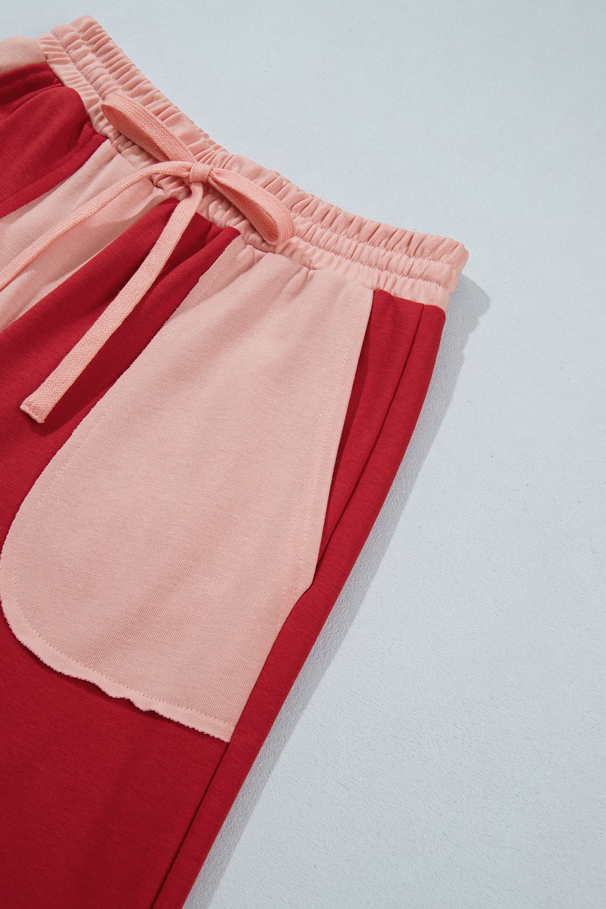 Fiery Red Raw Seam Colorblock Wide Leg Ankle Length Casual Pants