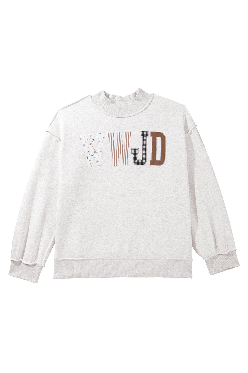Gray WWJD Mix Pattern Letter Graphic Exposed Seam Loose Plus Size Sweatshirt