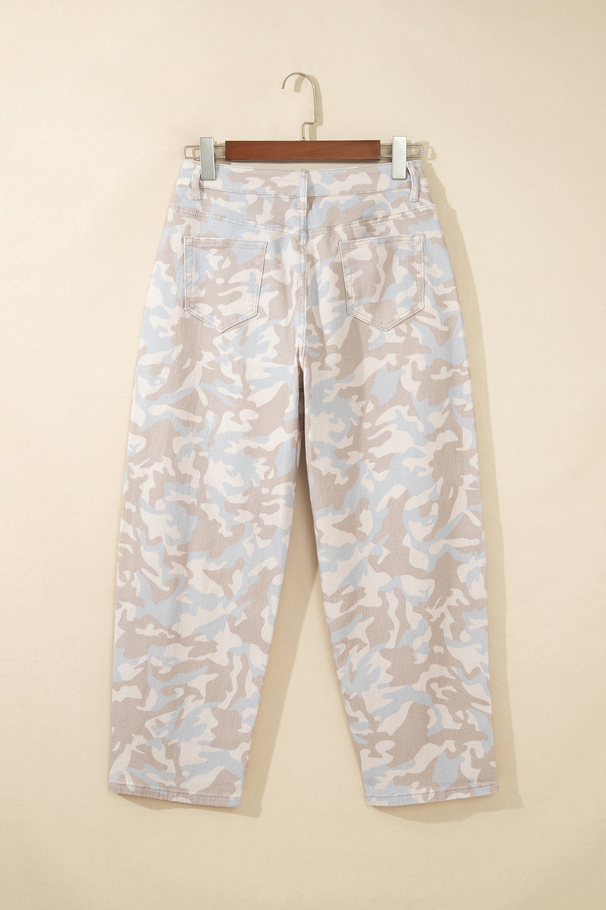 Khaki Camouflage Print Pocket Ankle-Length Barrel Jeans