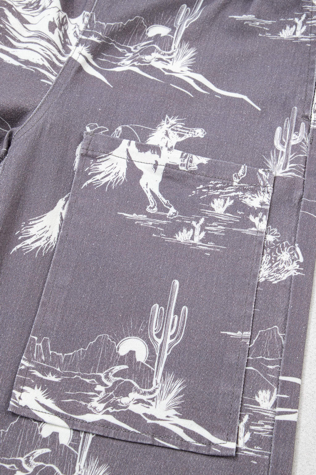 Gray Wild West Riding Vintage Printed Shift Jeans