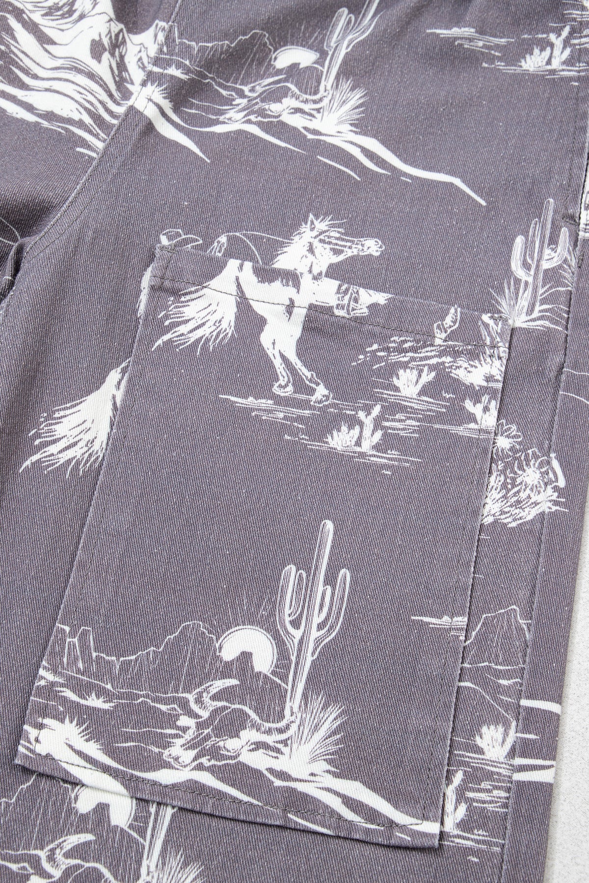 Gray Wild West Riding Vintage Printed Shift Jeans