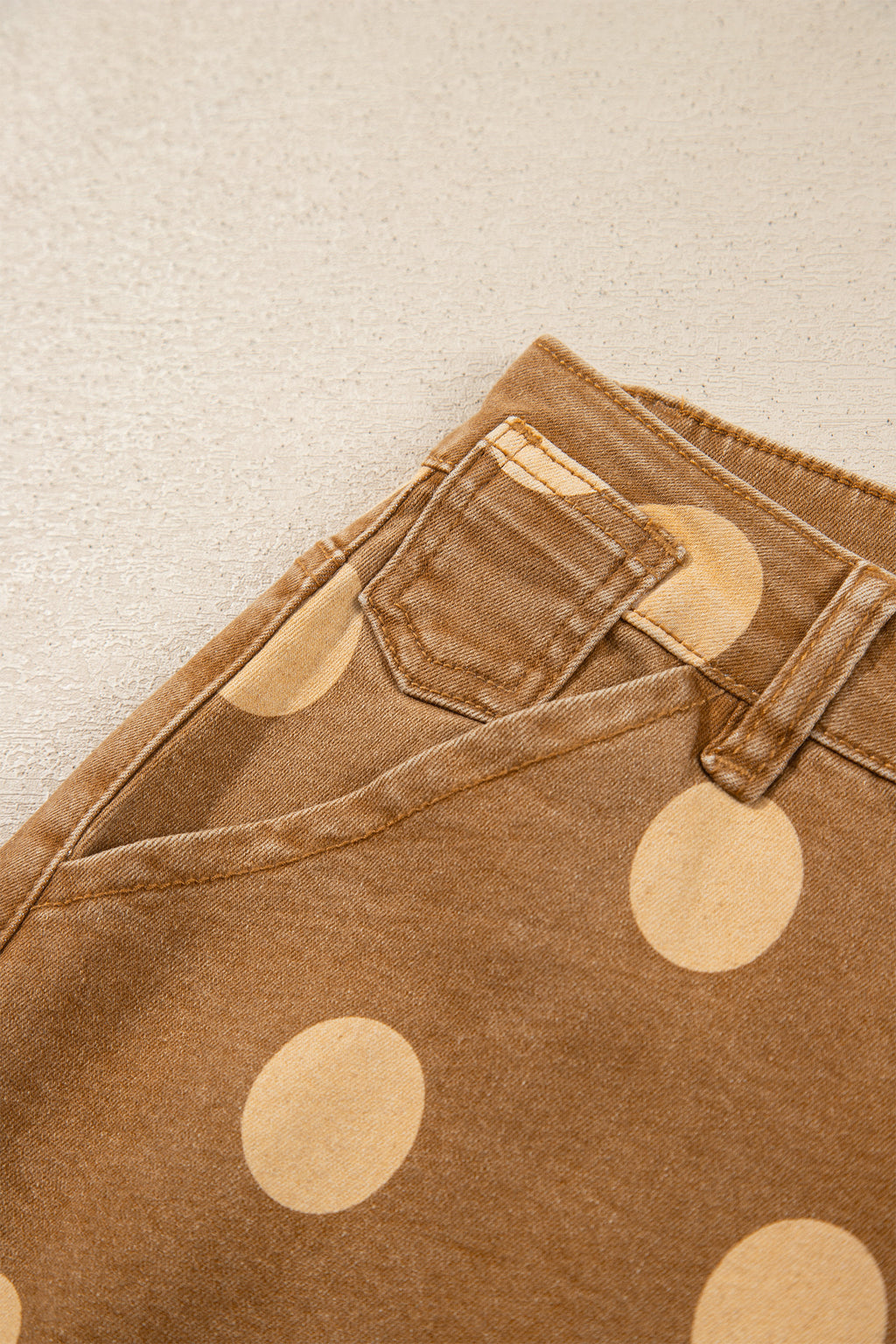 Brown Polka Dot Ankle-Length Metal Button Casual Jeans