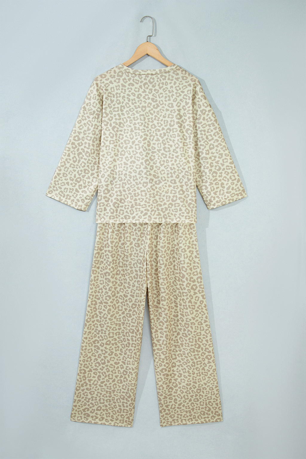 Pink Leopard Print Varsity Striped Detail 3/4 Sleeve Top Shift Pant Set
