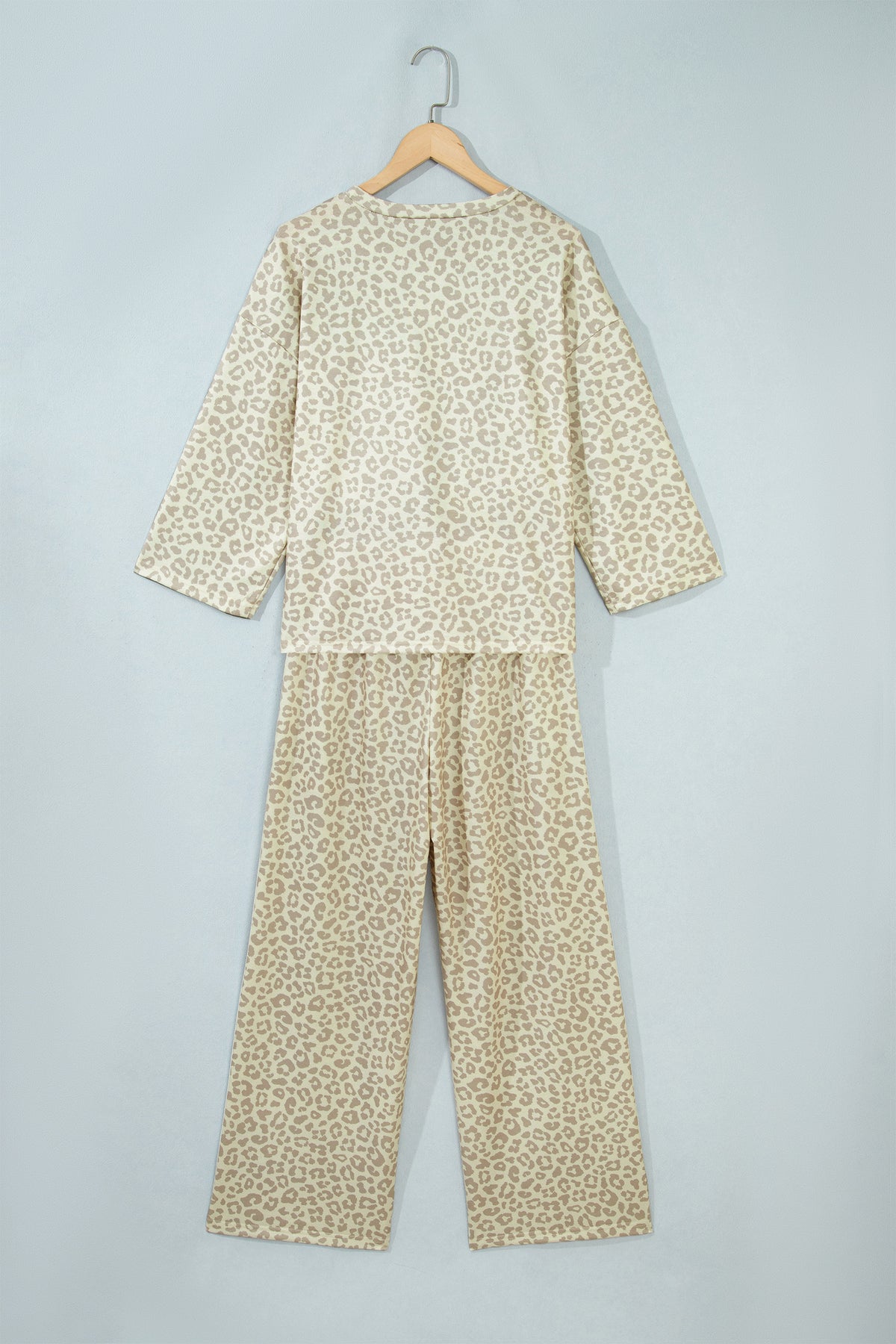 Pink Leopard Print Varsity Striped Detail 3/4 Sleeve Top Shift Pant Set