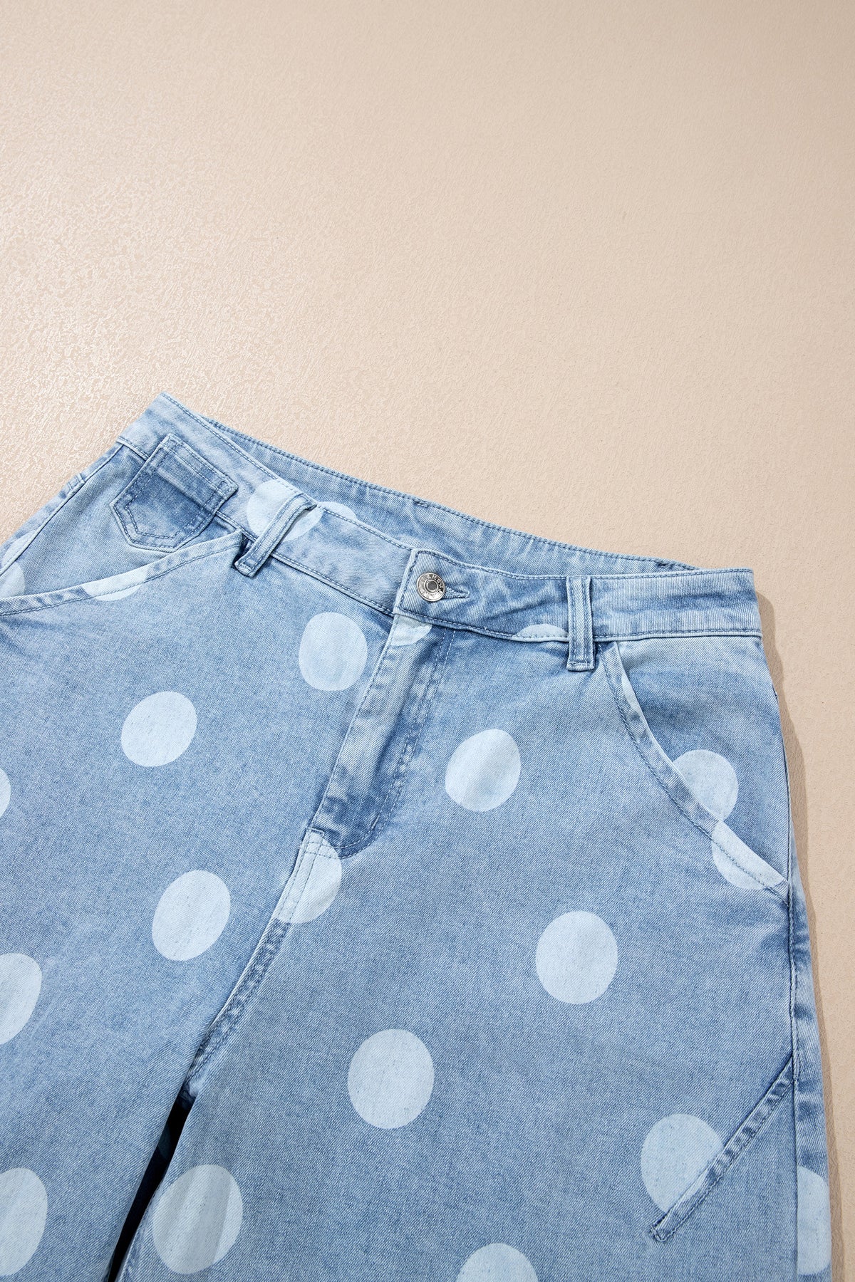 Brown Polka Dot Ankle-Length Metal Button Casual Jeans