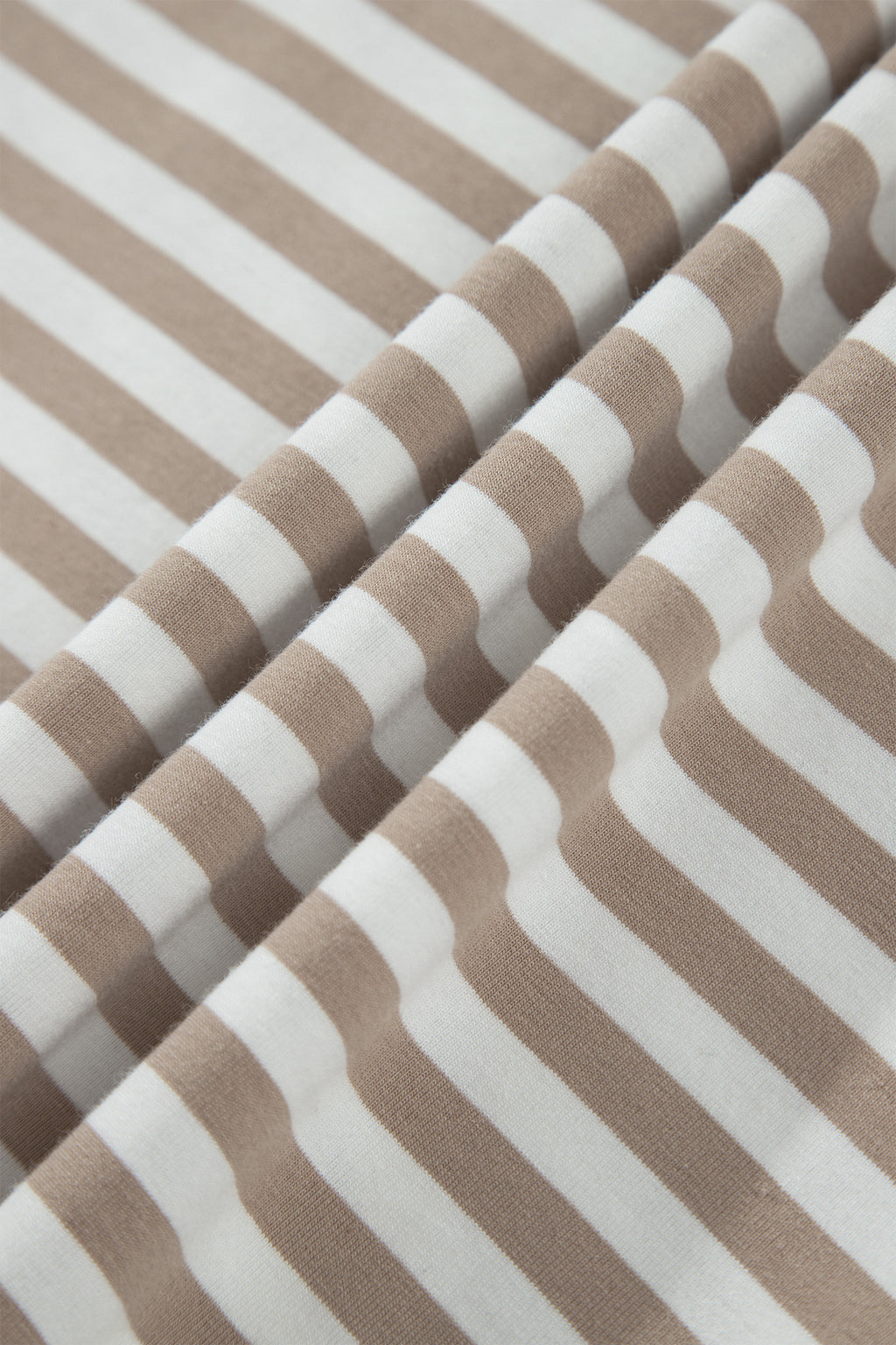 Khaki Stripe Striped Colorblock Cuffs Round Neck Long Sleeve Shift Dress