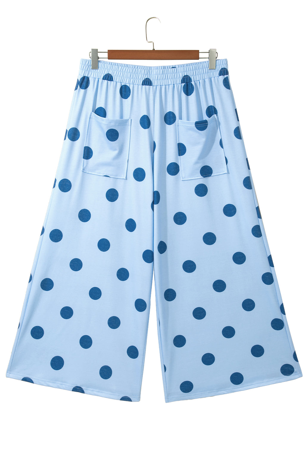 Khaki Polka Dot Elastic Waist Wide Leg Plus Size Pants