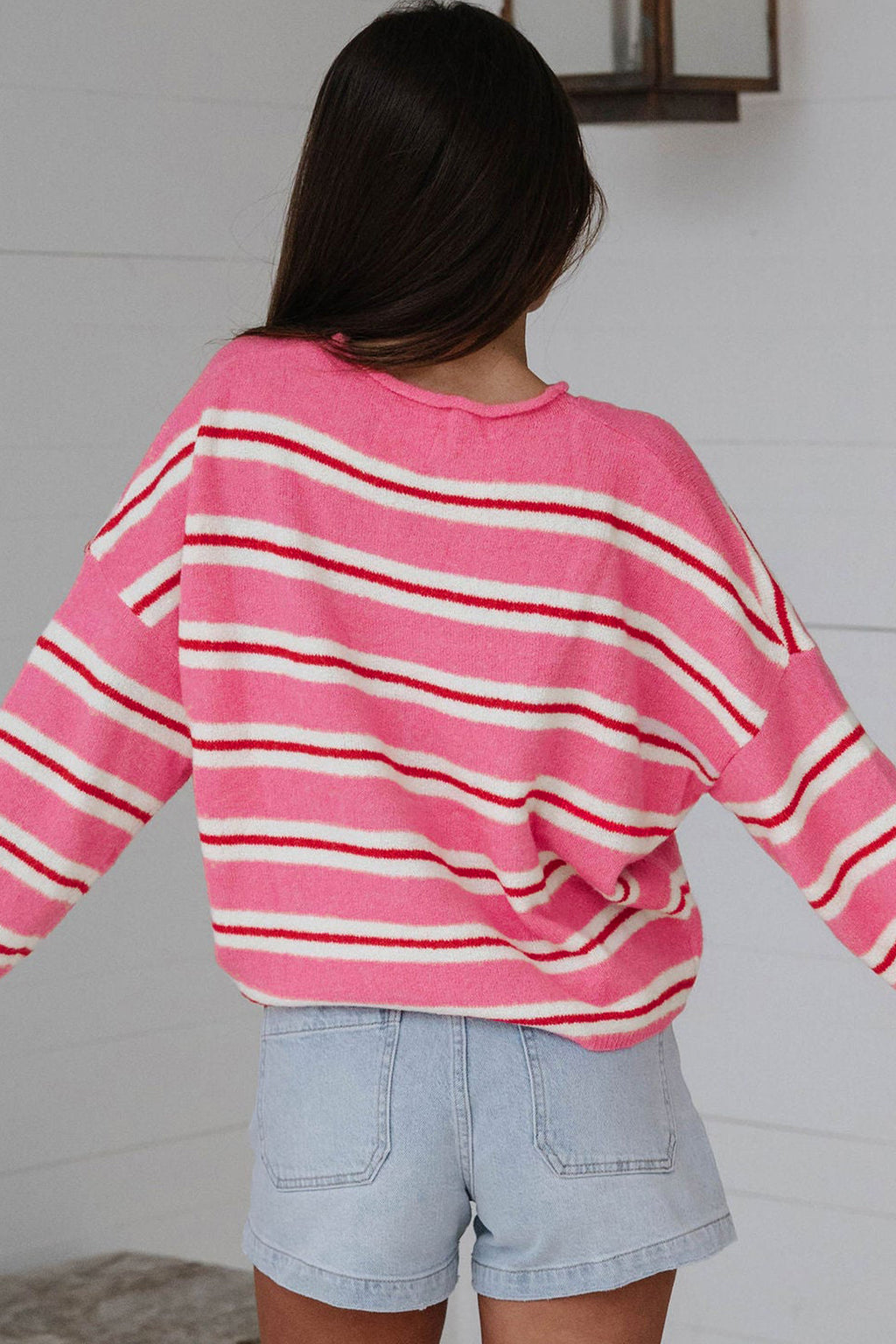 Blue Stripe Striped Drop Shoulder Button Cardigan