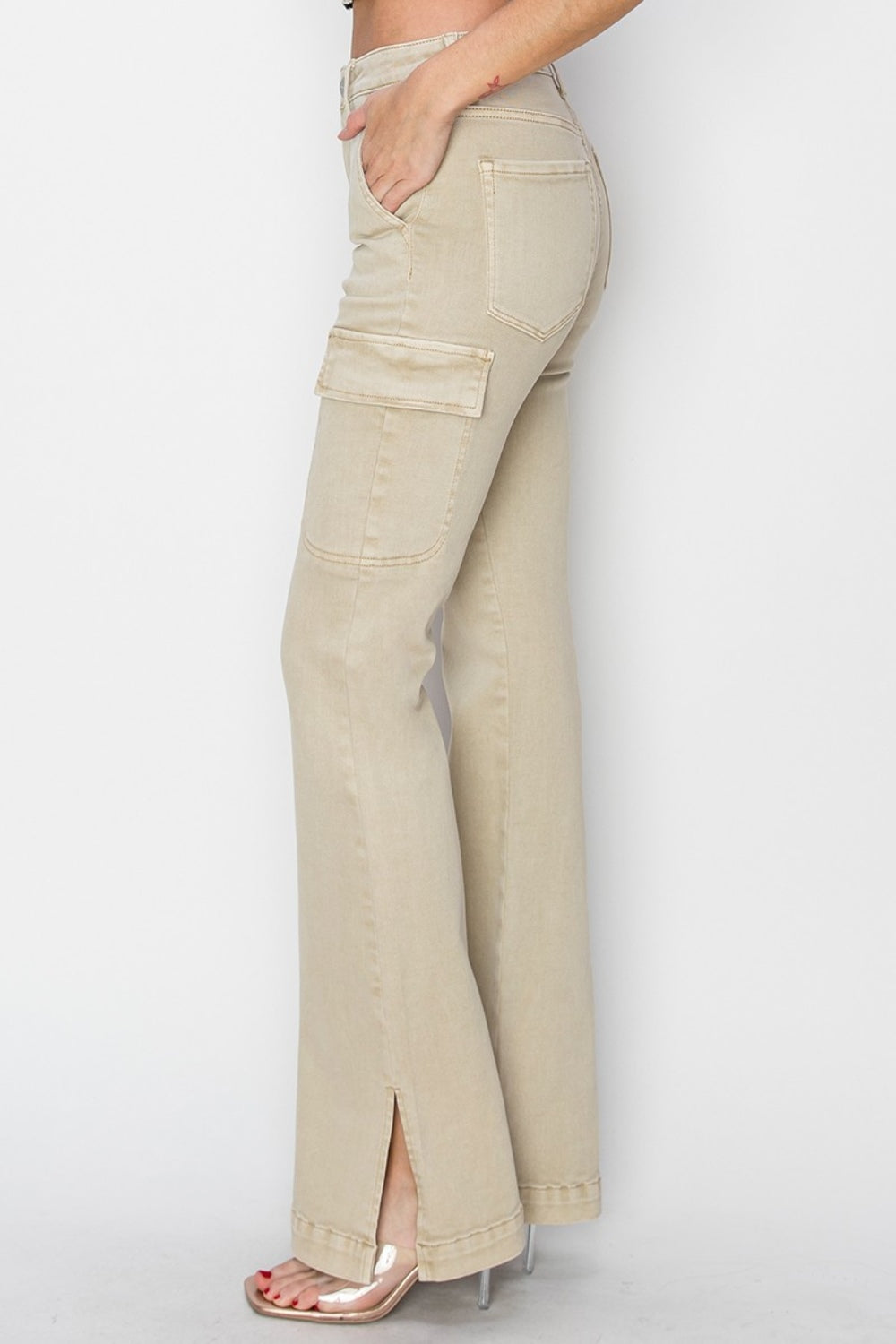RISEN Denim Side Slit Cargo Bootcut Jeans