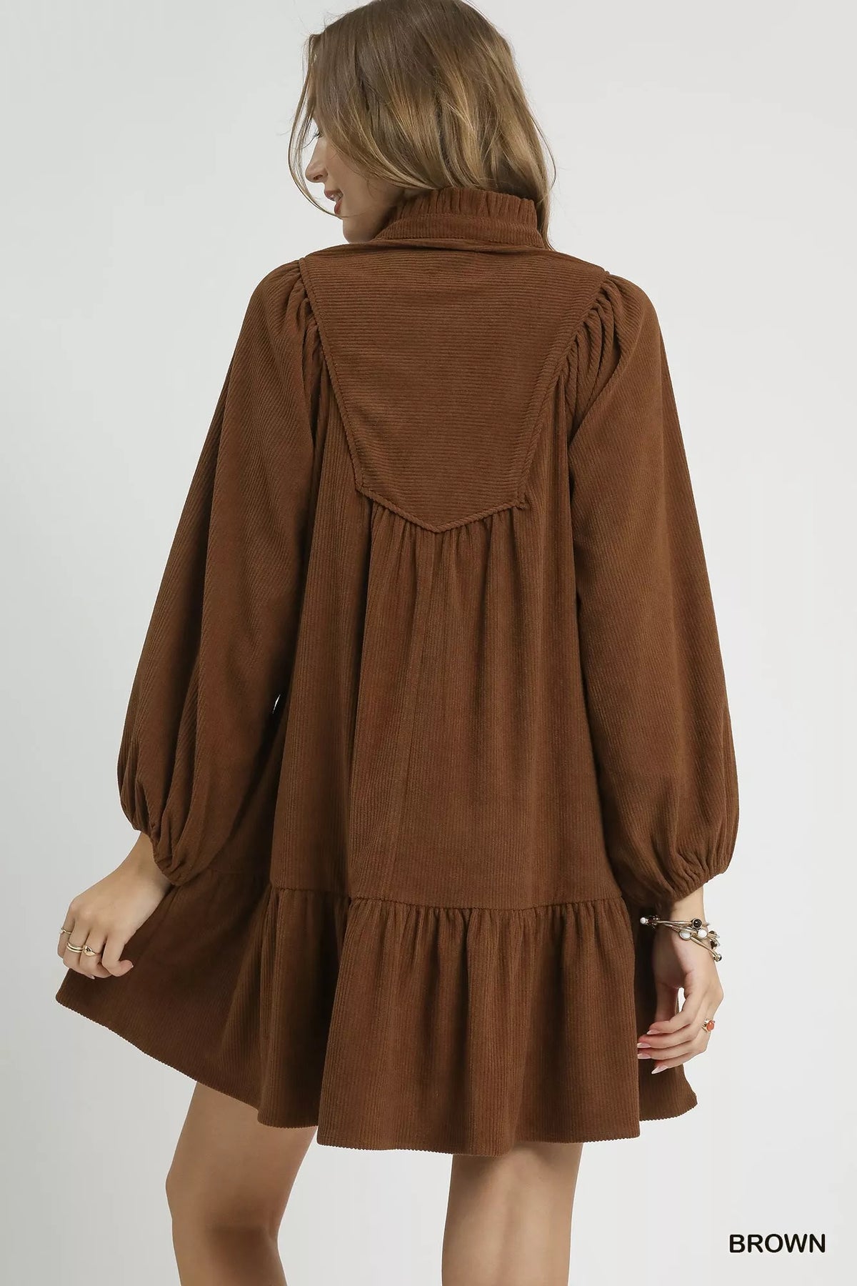 Umgee Corduroy Tiered Babydoll Dress