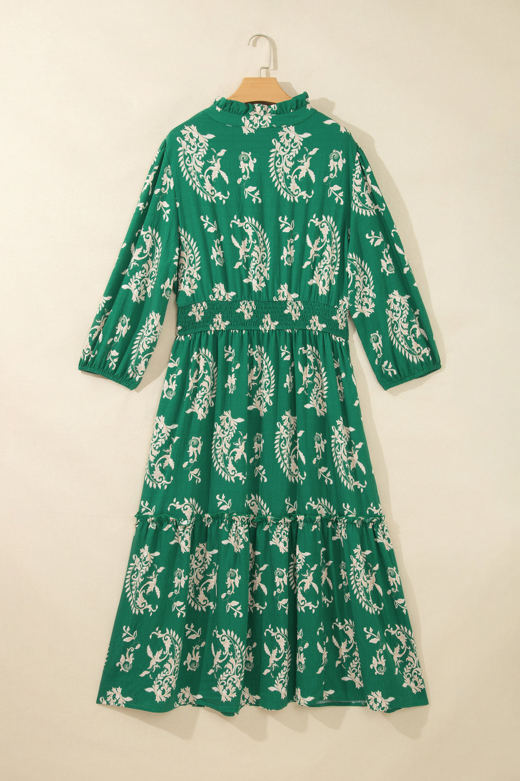 Green Floral Print V Neck Shift Dress Plus Size Dress