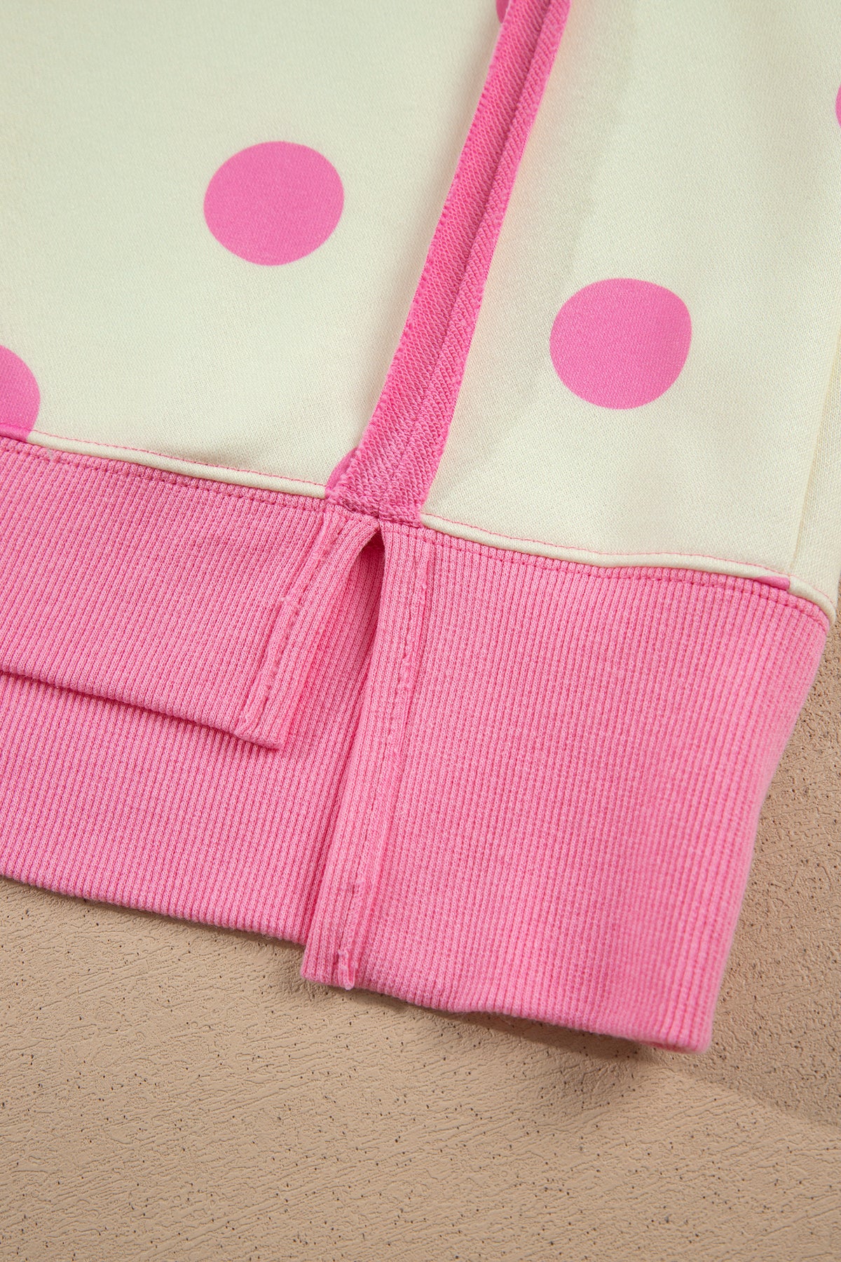 White Polka Dot Contrast Patchwork Round Neck Baggy Sweatshirt