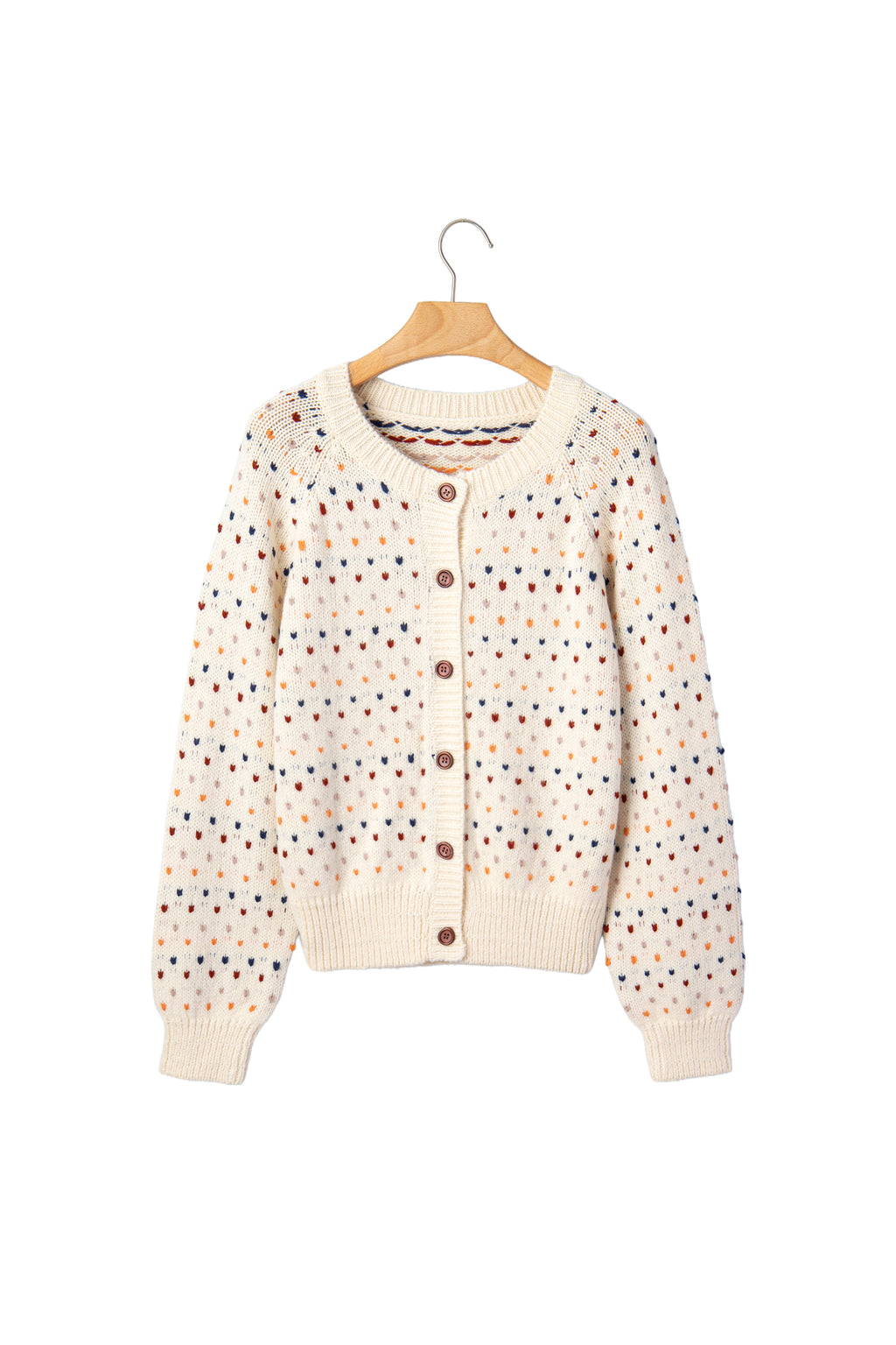 Beige Geometric Print Button Front Long Sleeve Regular Fit Cardigan