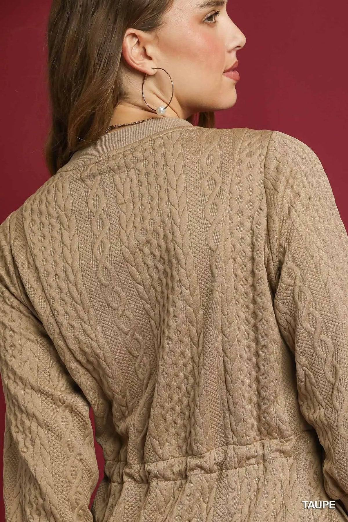 Umgee Drawstring Cable Knit Mini Dress with Pockets
