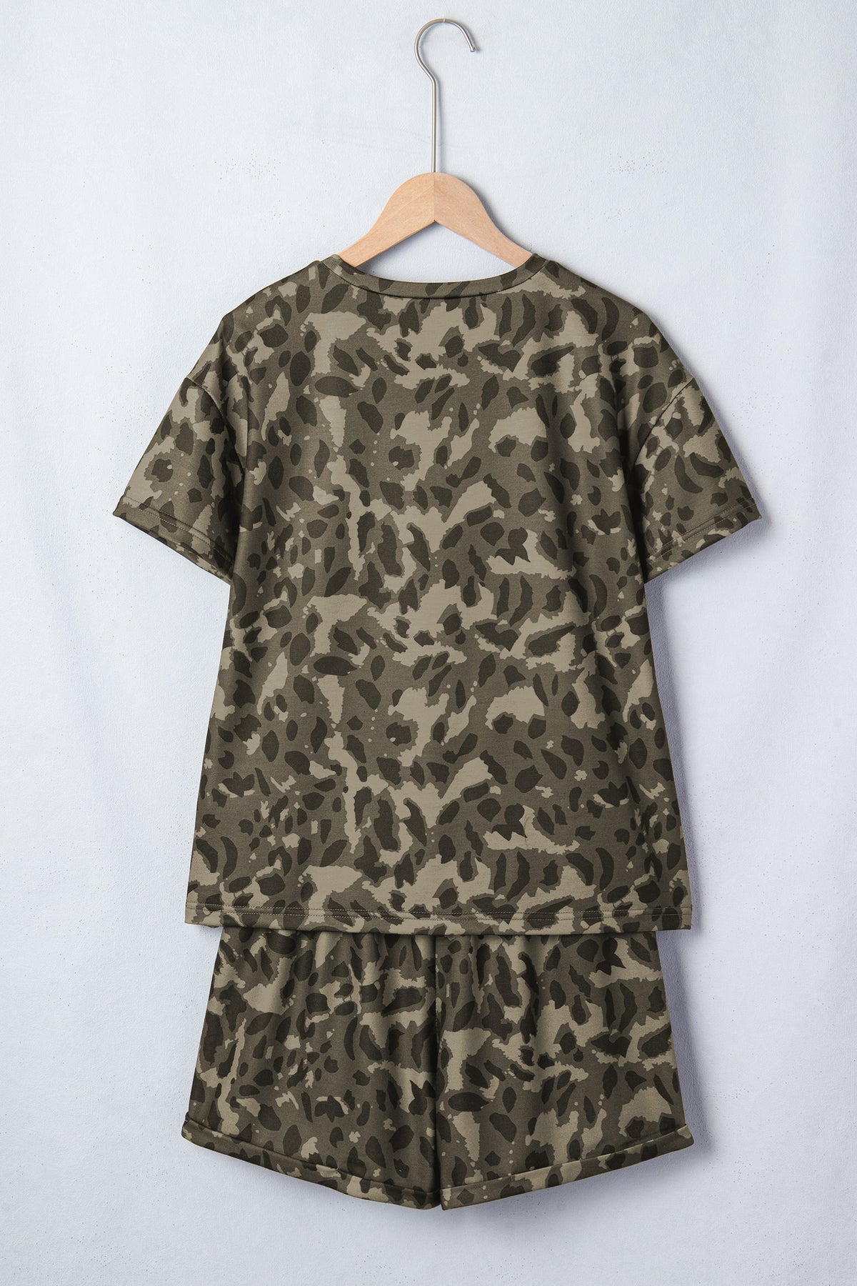 Brown Leopard Print Crew Neck Short Set