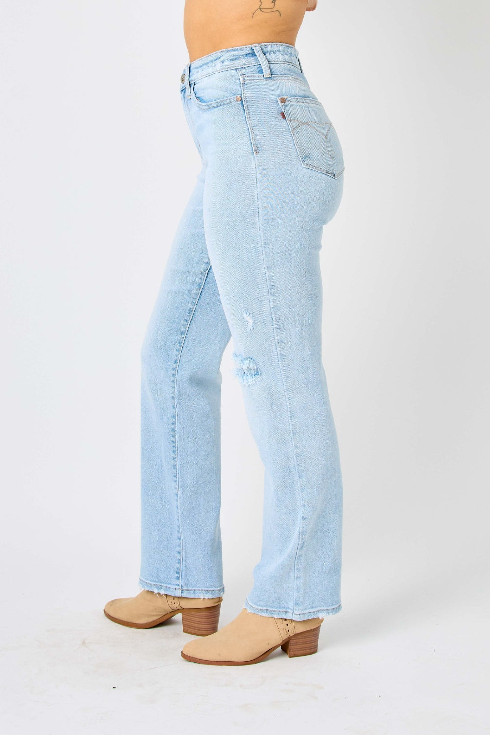 Judy Blue High Waisted Distressed Straight Leg Blue Denim Jeans