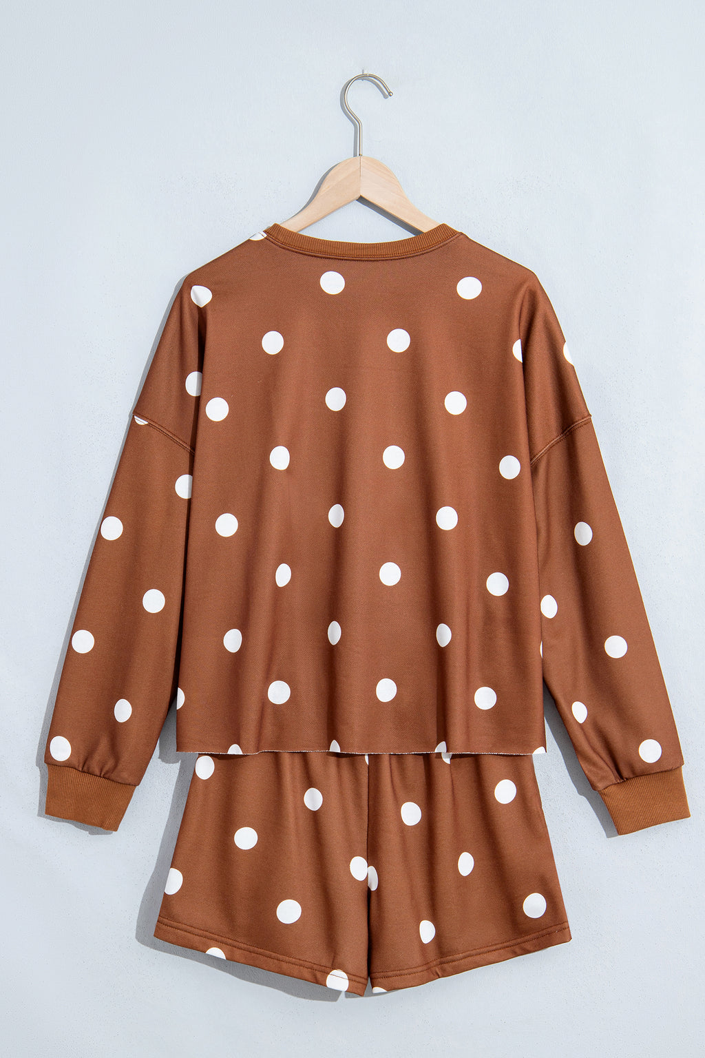 Brown Polka Dot Raw Hem Relaxed Pullover Loose Skort Two Piece Set