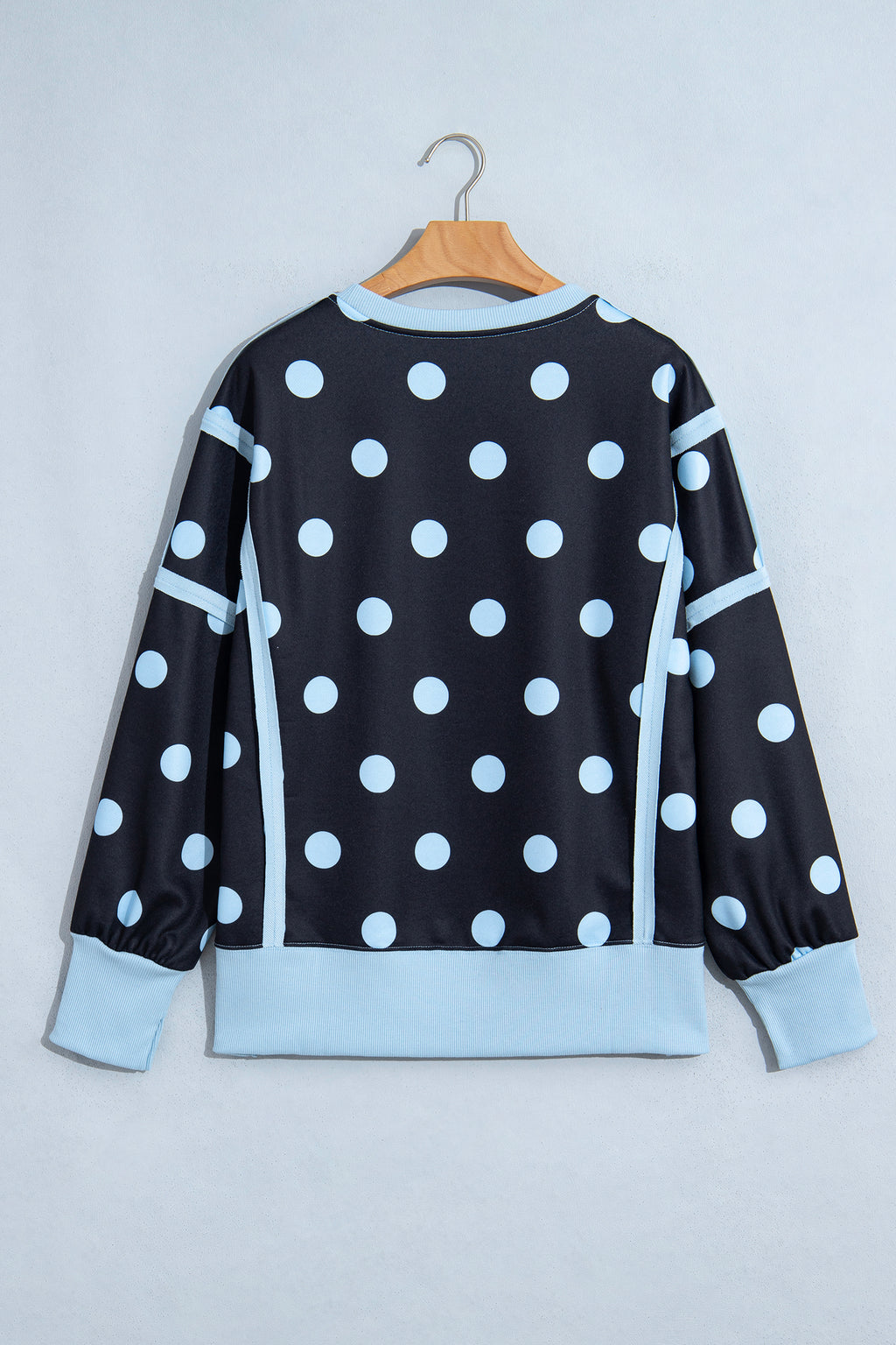 White Polka Dot Contrast Patchwork Round Neck Baggy Sweatshirt