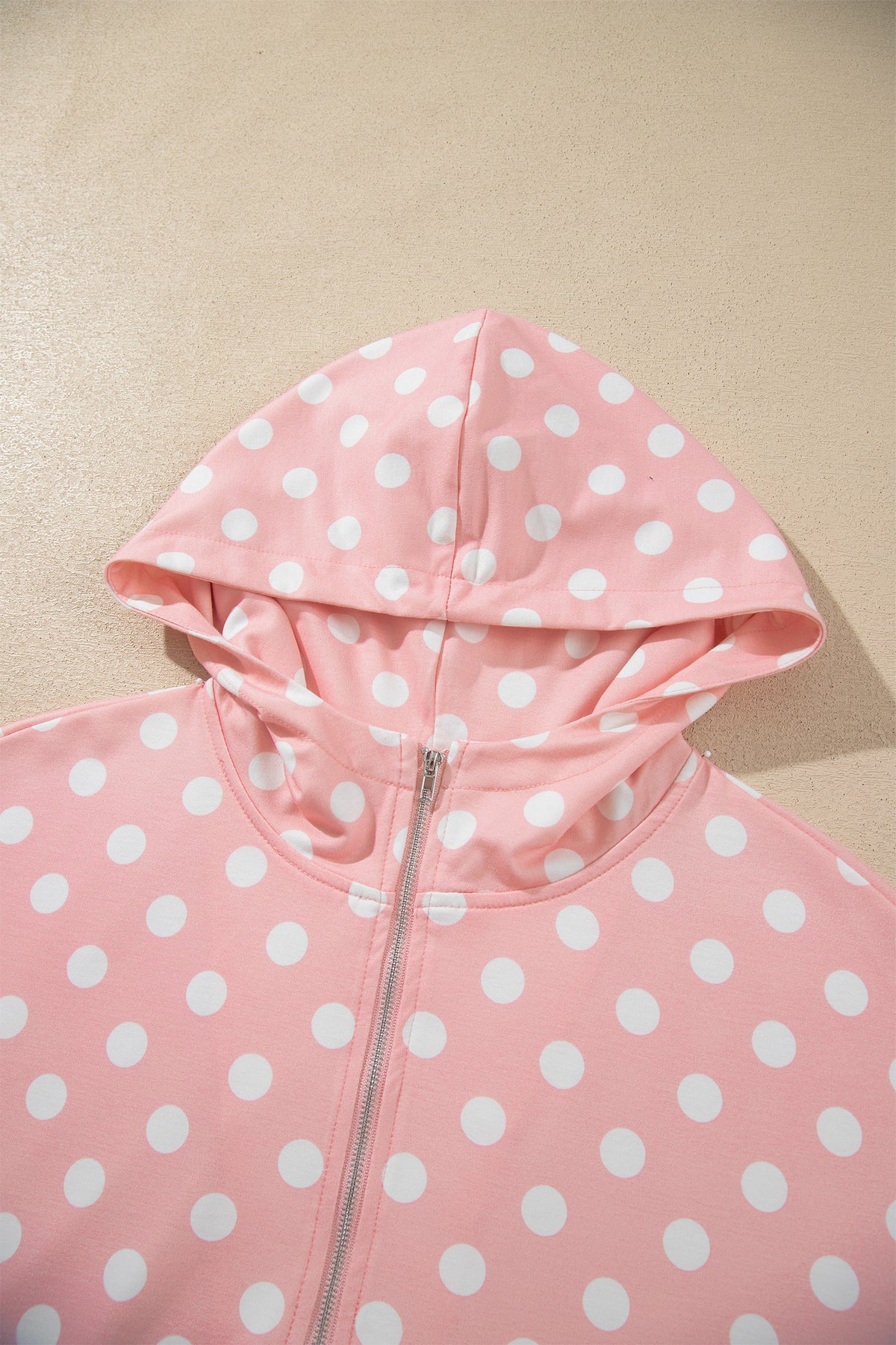 Pink Polka Dot Hooded Long Sleeve Top Casual Mini Skort Set
