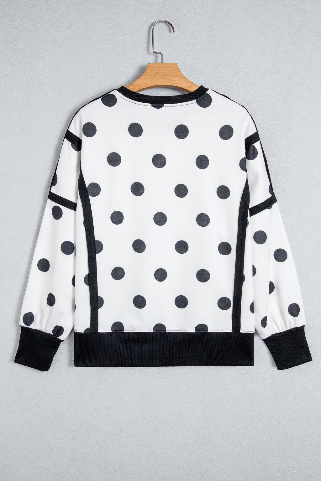 White Polka Dot Contrast Patchwork Round Neck Baggy Sweatshirt