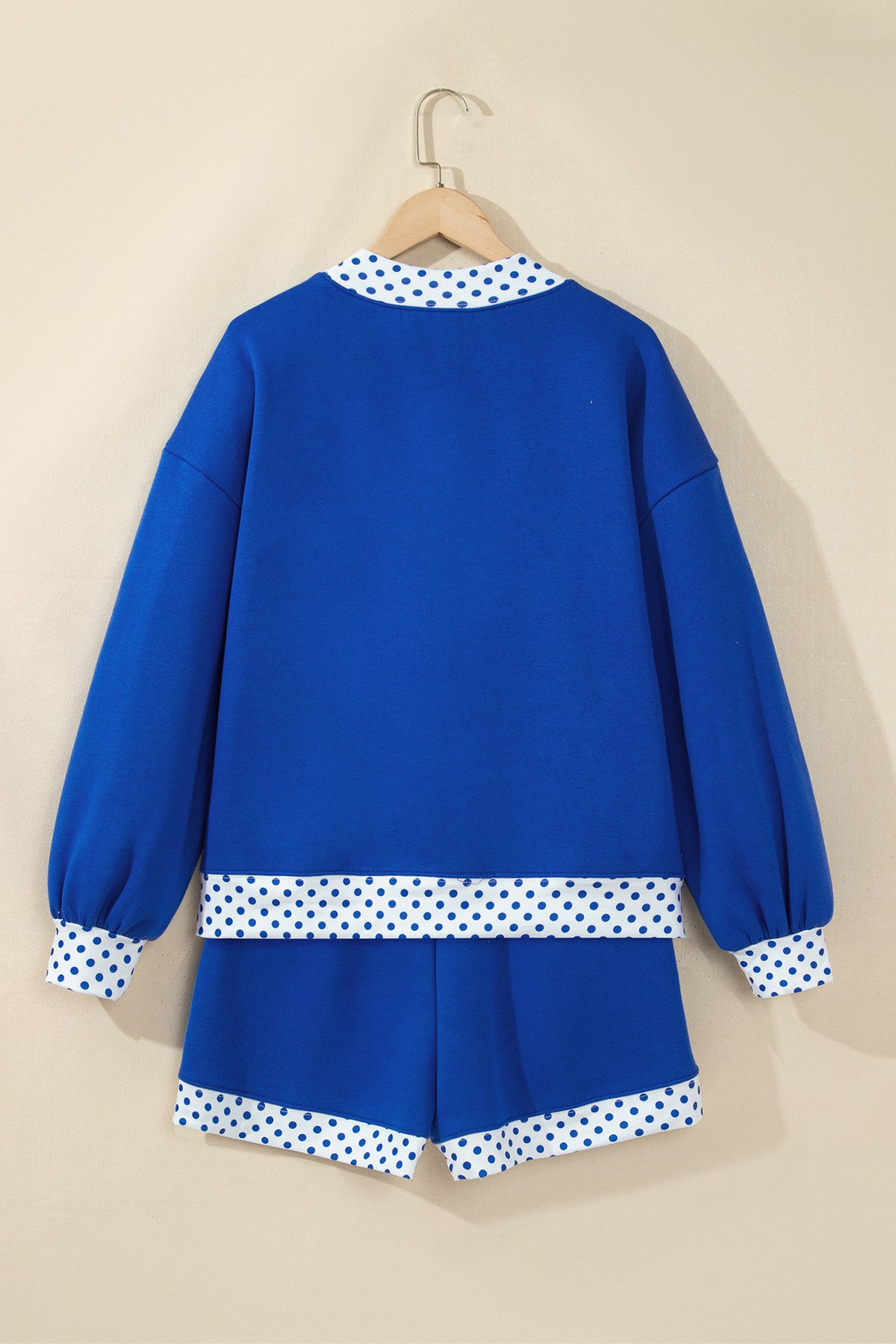 Dark Blue Polka Dot Trim Baggy Pullover 2pcs Short Set