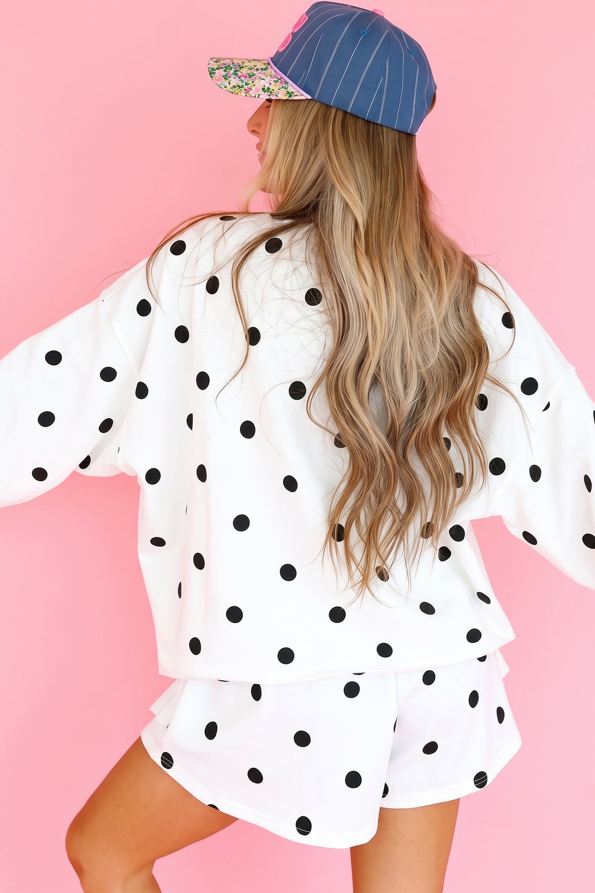 Brown Polka Dot Raw Hem Relaxed Pullover Loose Skort Two Piece Set