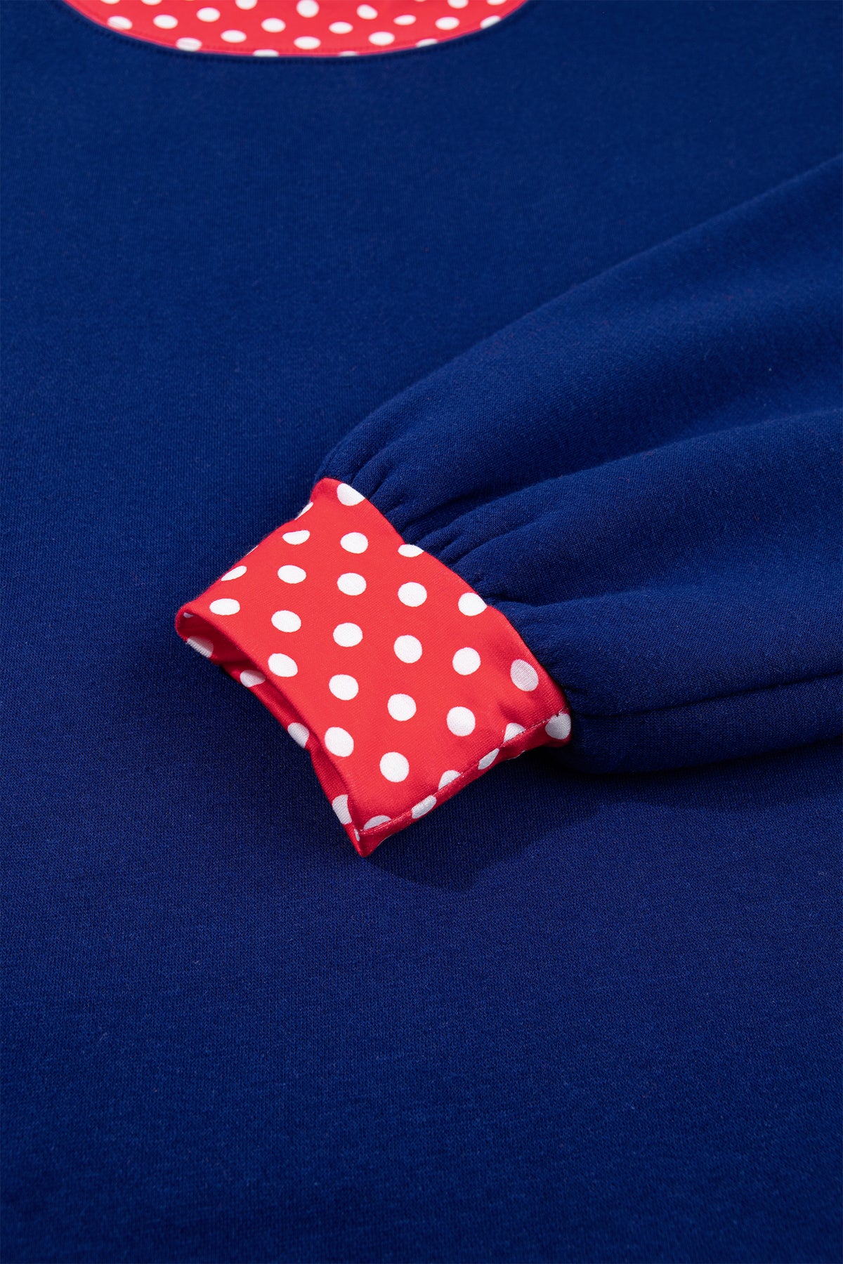 Dark Blue Polka Dot Trim Baggy Pullover 2pcs Short Set