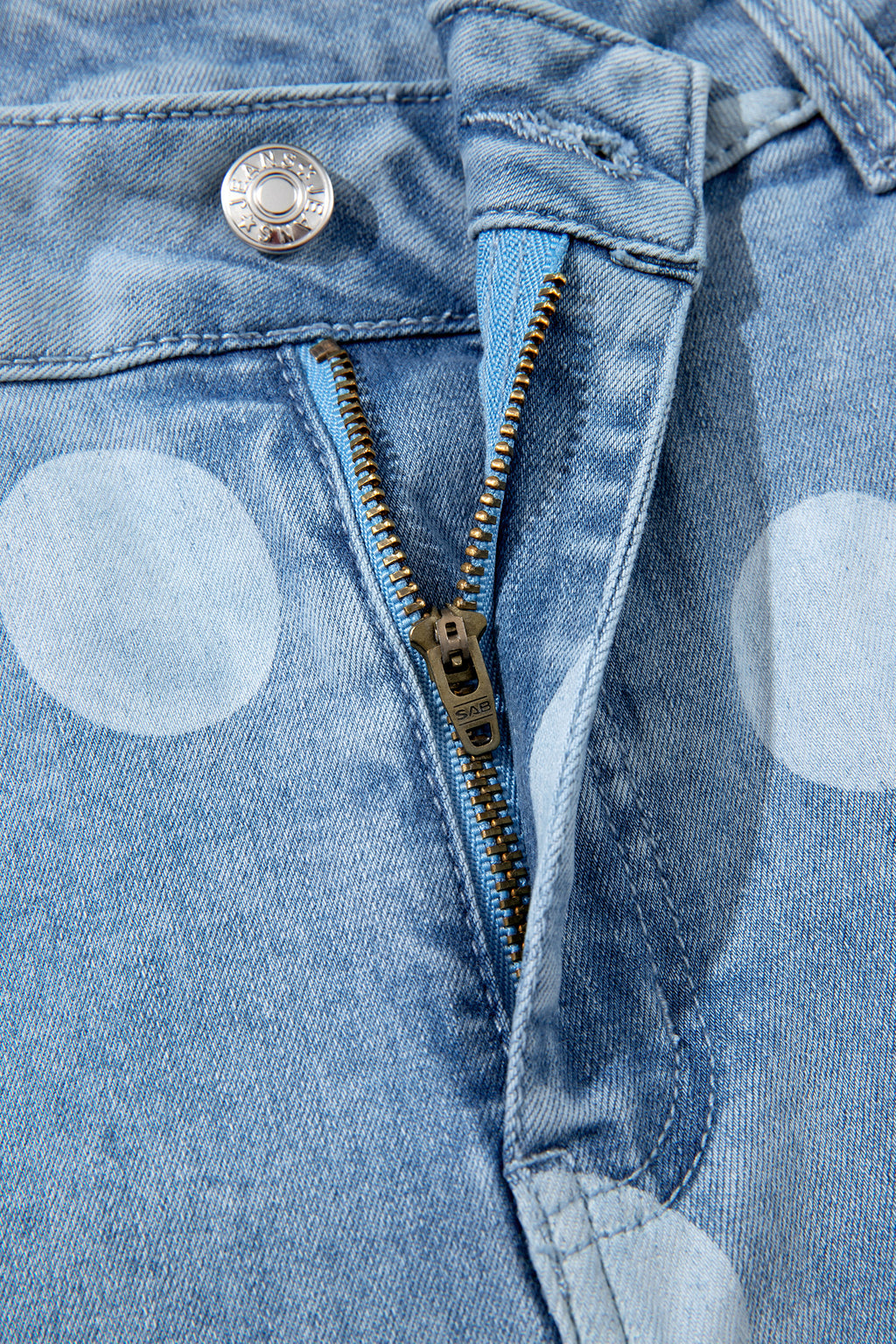 Brown Polka Dot Ankle-Length Metal Button Casual Jeans