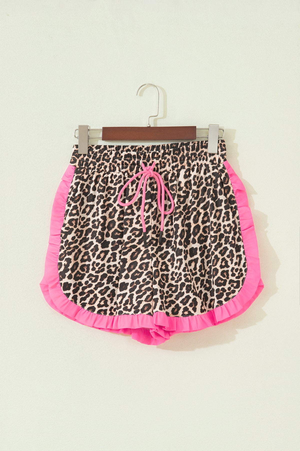 Pink Stripe Contrast Ruffle Trim Shorts