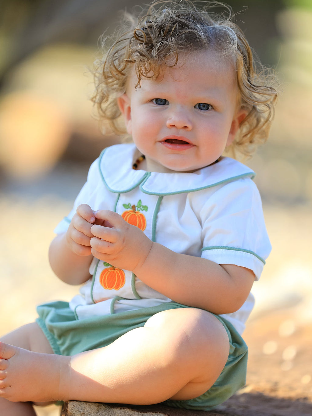 Fall Halloween & Thanksgiving Applique Plaid Boys Bloomers Romper Set