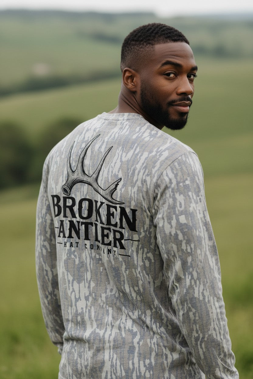Broken Antler Hat Co.- Broken Antler Long Sleeve Shirt Camo/ Black