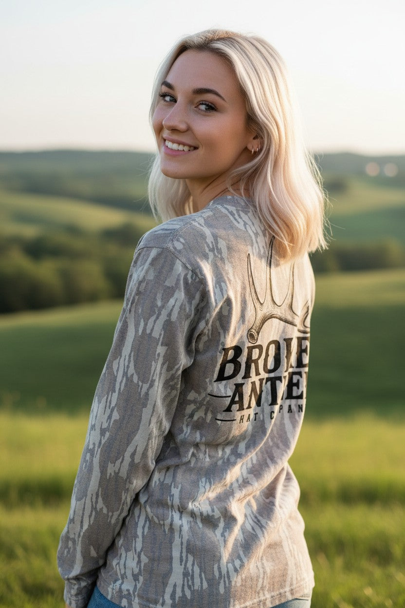 Broken Antler Hat Co.- Broken Antler Long Sleeve Shirt Camo/ Black