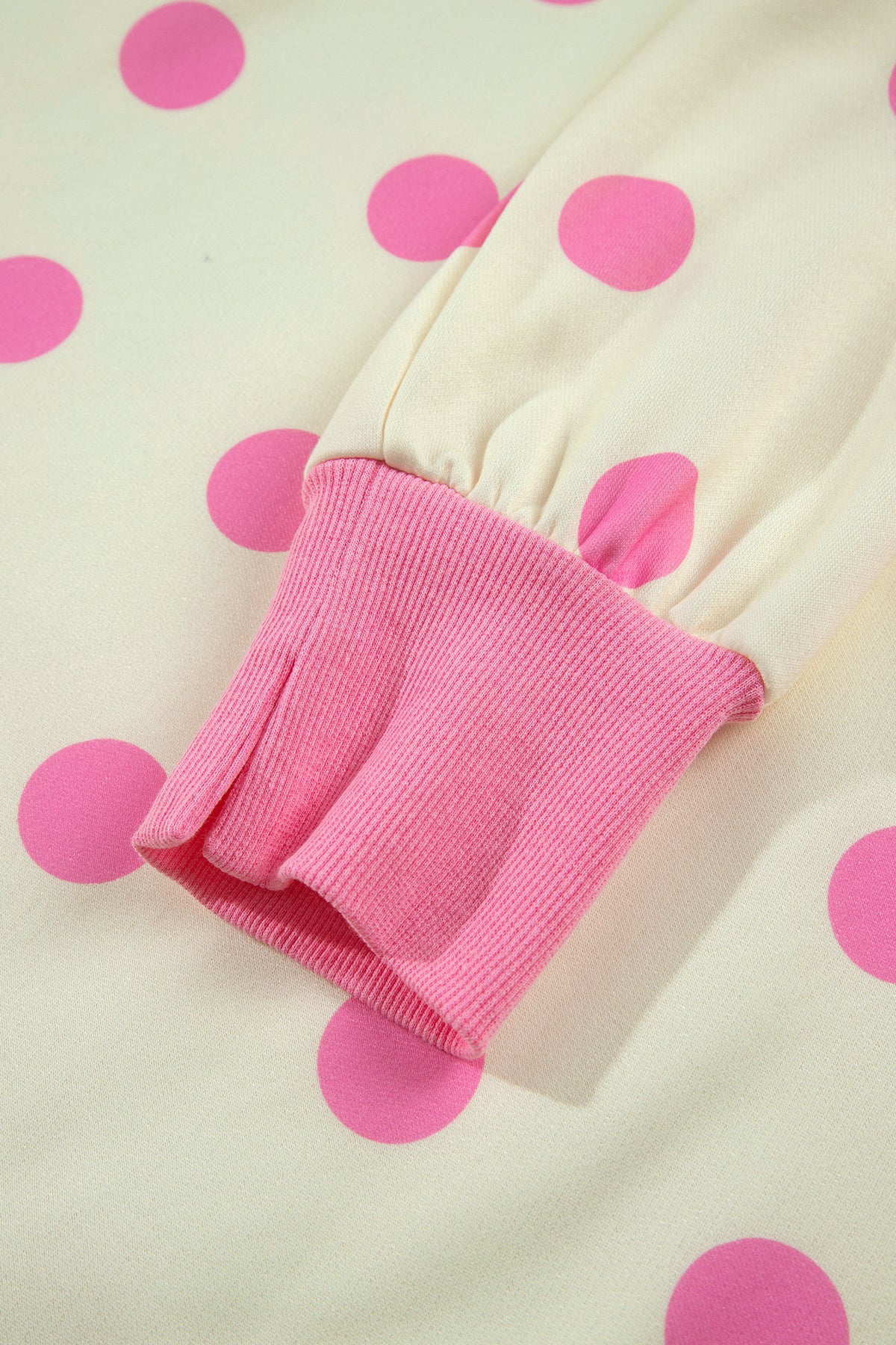 White Polka Dot Contrast Patchwork Round Neck Baggy Sweatshirt