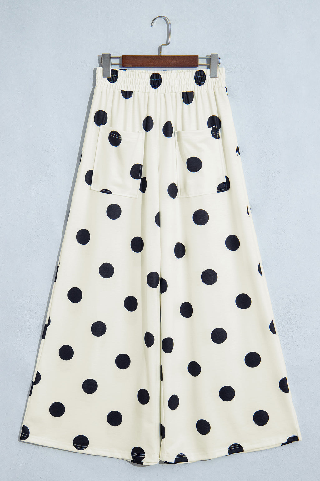 Beige Polka Dot Wide Leg Elastic Waist Casual Pants