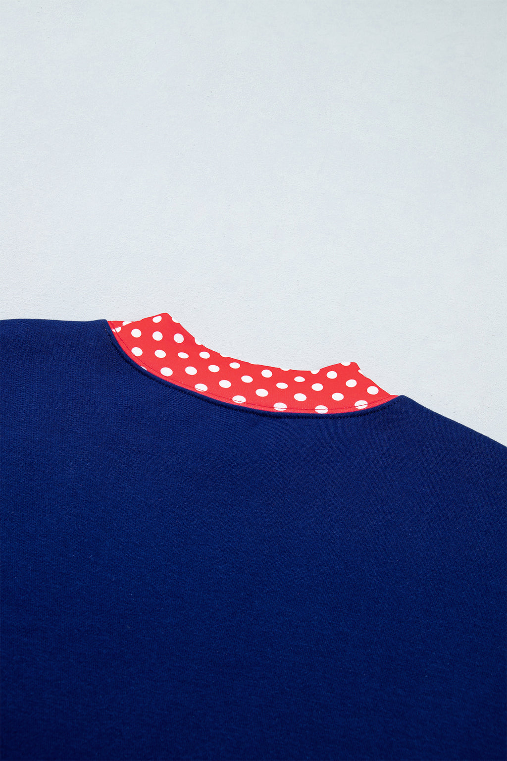 Dark Blue Polka Dot Trim Baggy Pullover 2pcs Short Set
