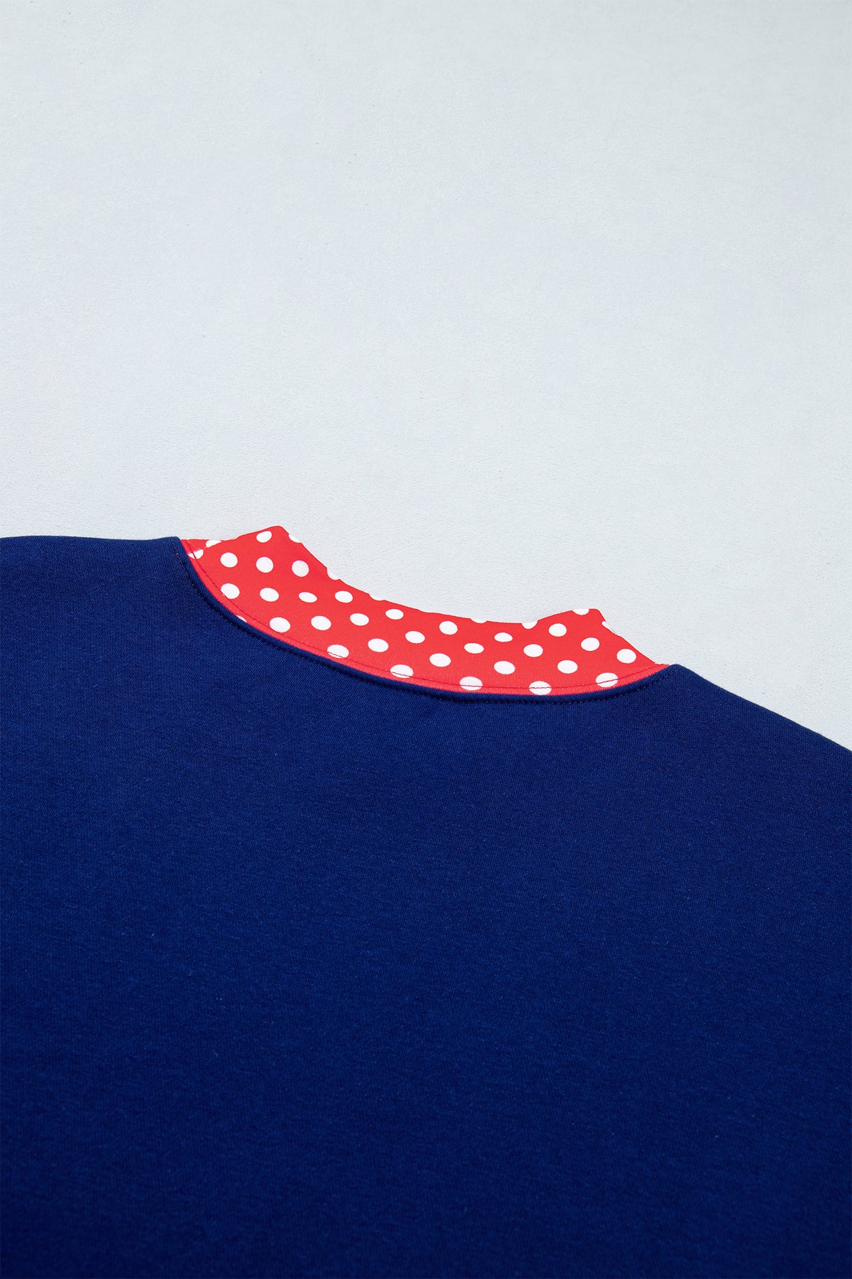 Dark Blue Polka Dot Trim Baggy Pullover 2pcs Short Set