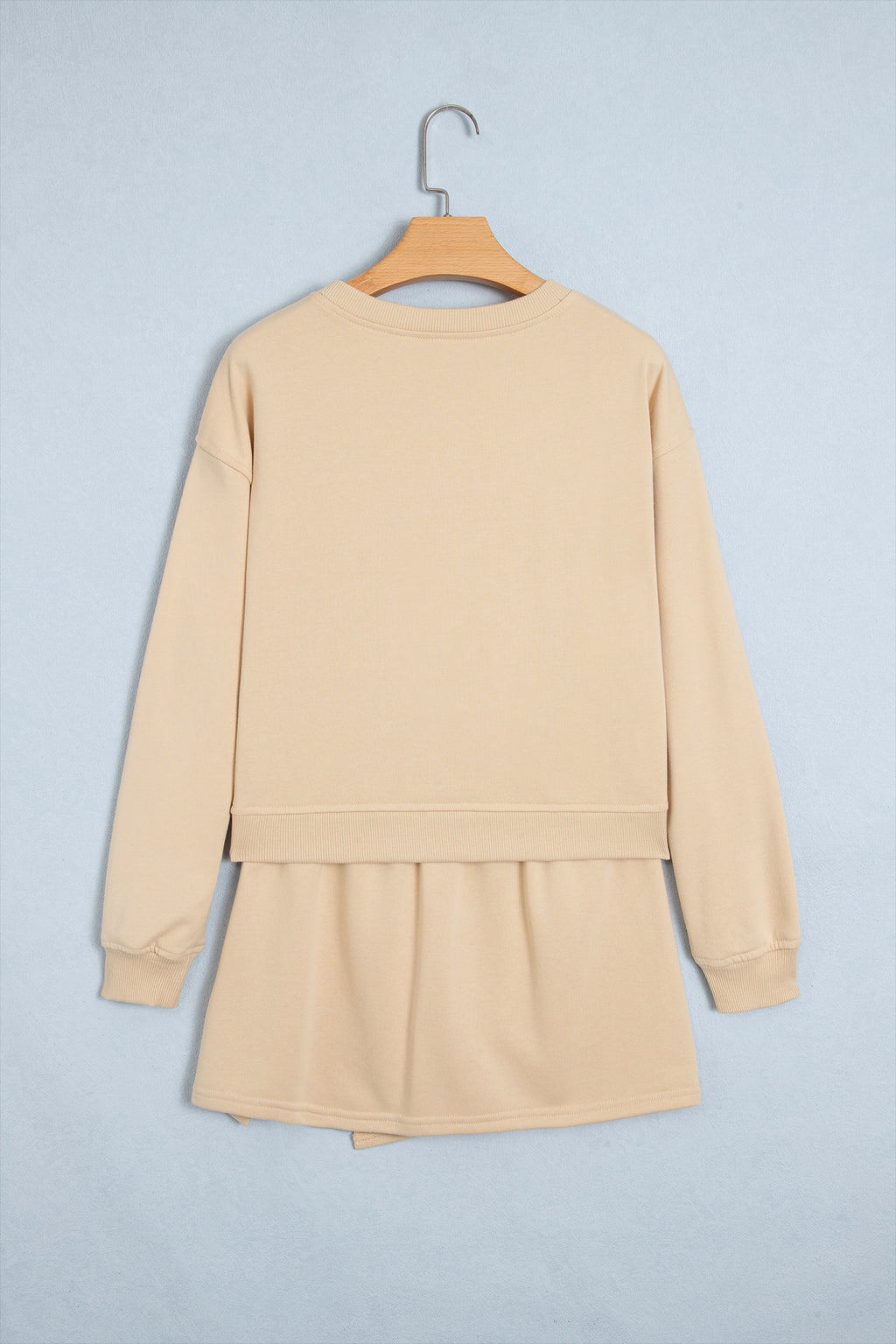 Dirty blue Solid Color Long Sleeve Top Split Skort 2pcs Outfit