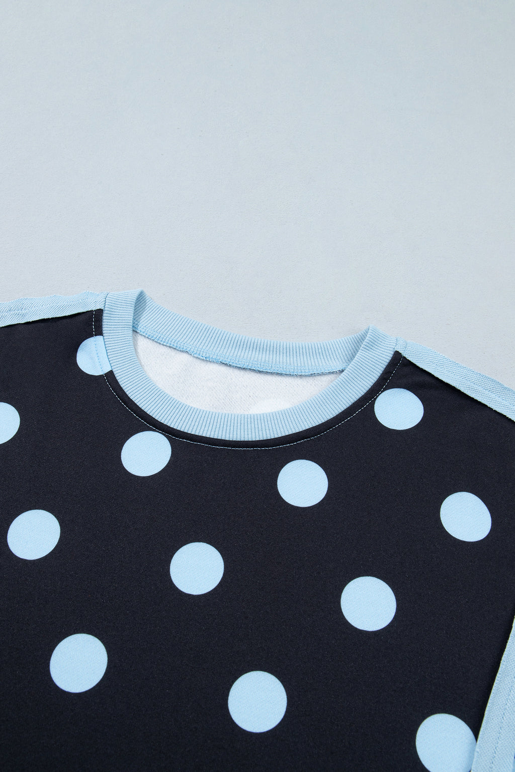 White Polka Dot Contrast Patchwork Round Neck Baggy Sweatshirt