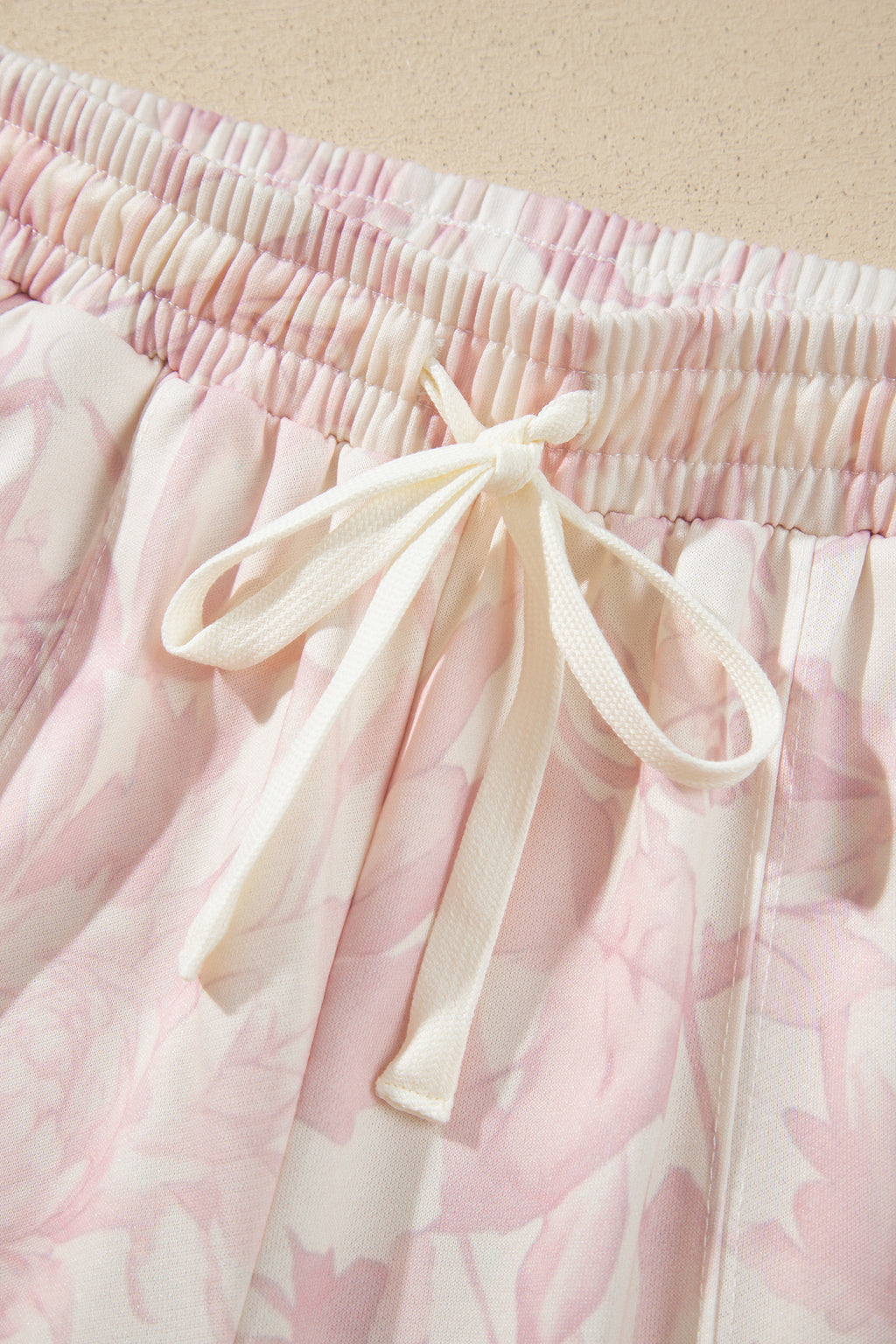 Pink Abstract Print Drop Shoulder Drawstring Waist Drawstring Hem Pant Set