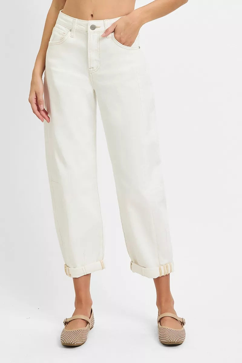 RISEN High Rise Barrel Cropped Jeans