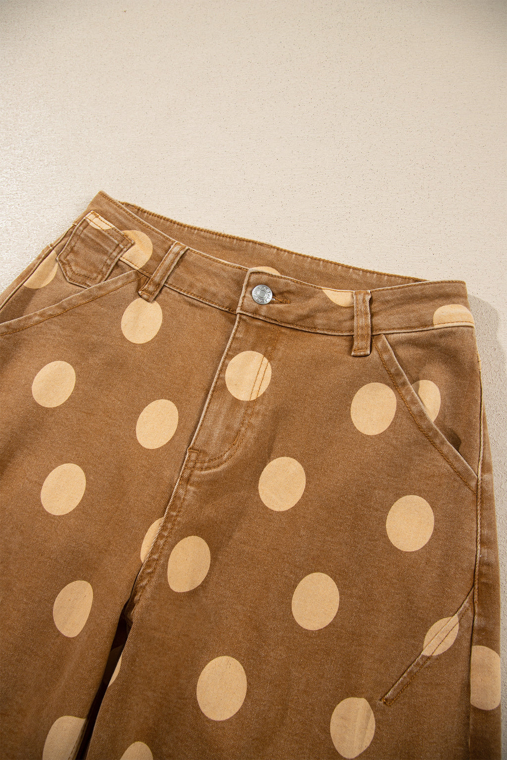 Brown Polka Dot Ankle-Length Metal Button Casual Jeans