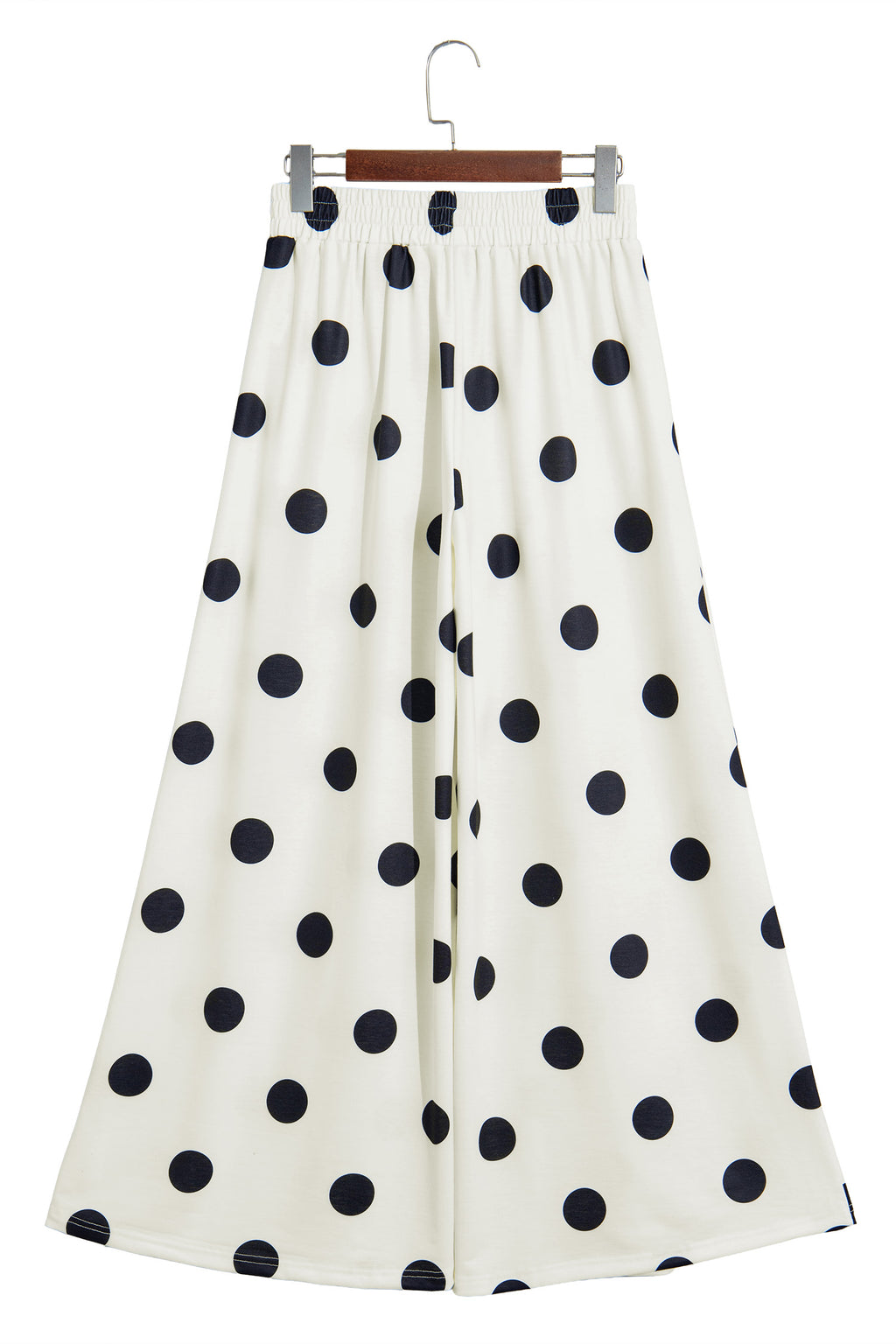 Beige Polka Dot Wide Leg Elastic Waist Casual Pants