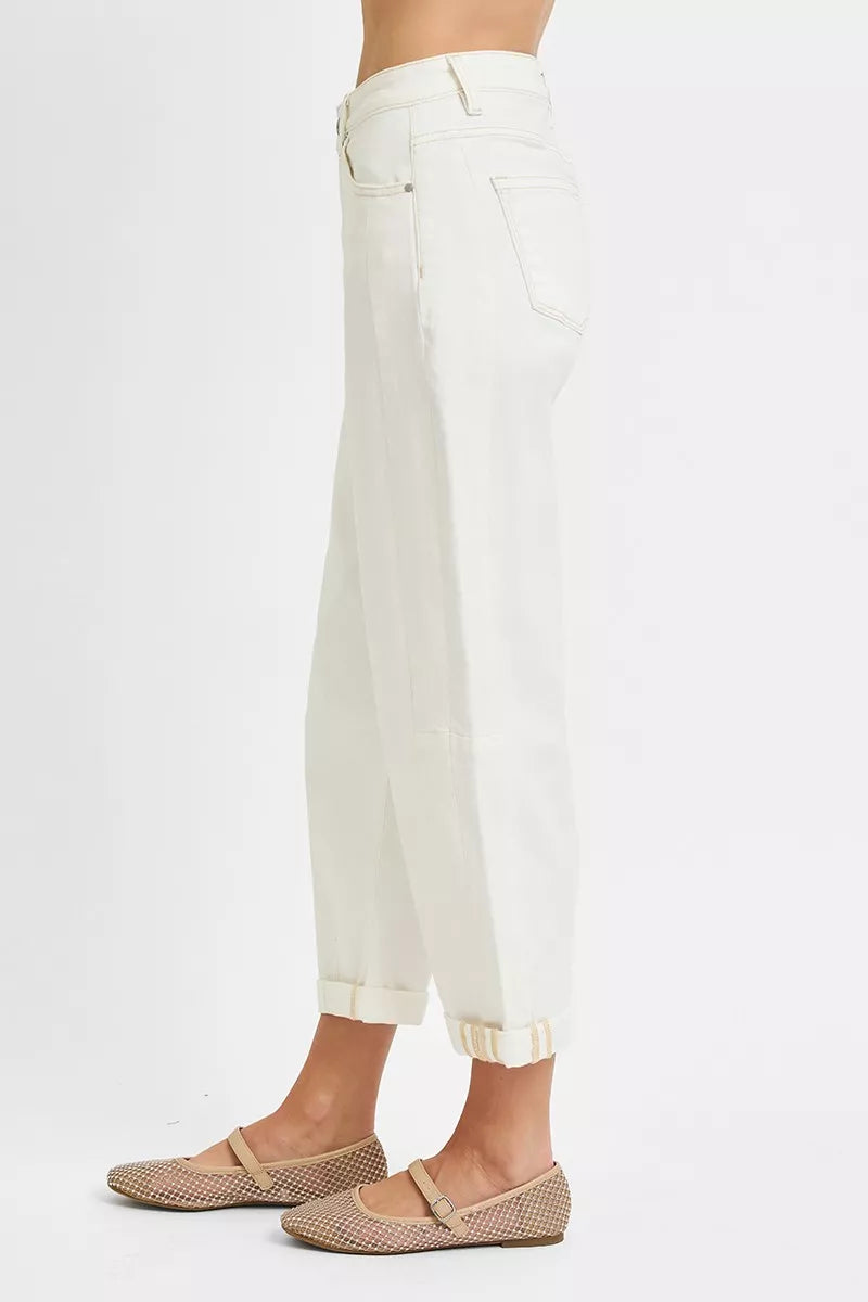 RISEN High Rise Barrel Cropped Jeans