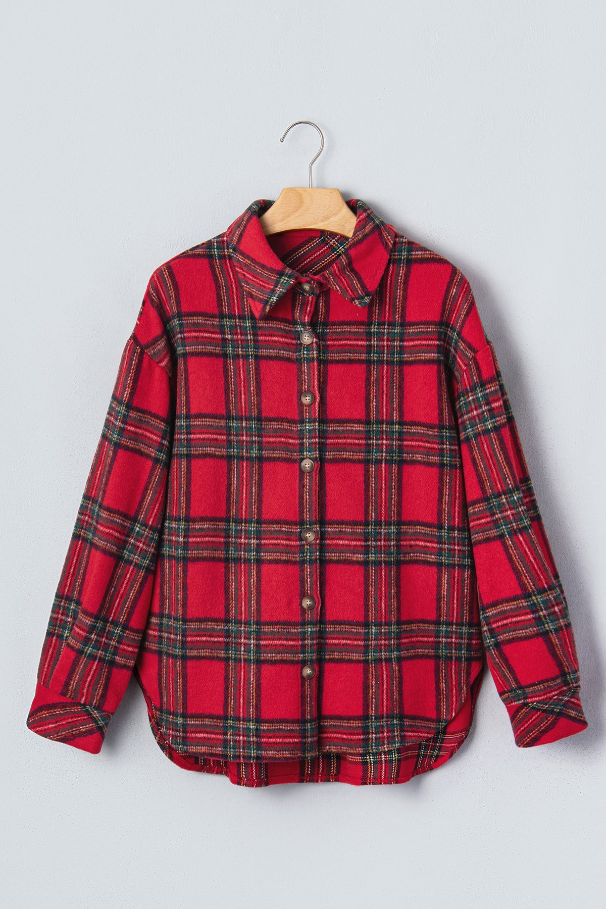 Red Plaid Button Front Shacket