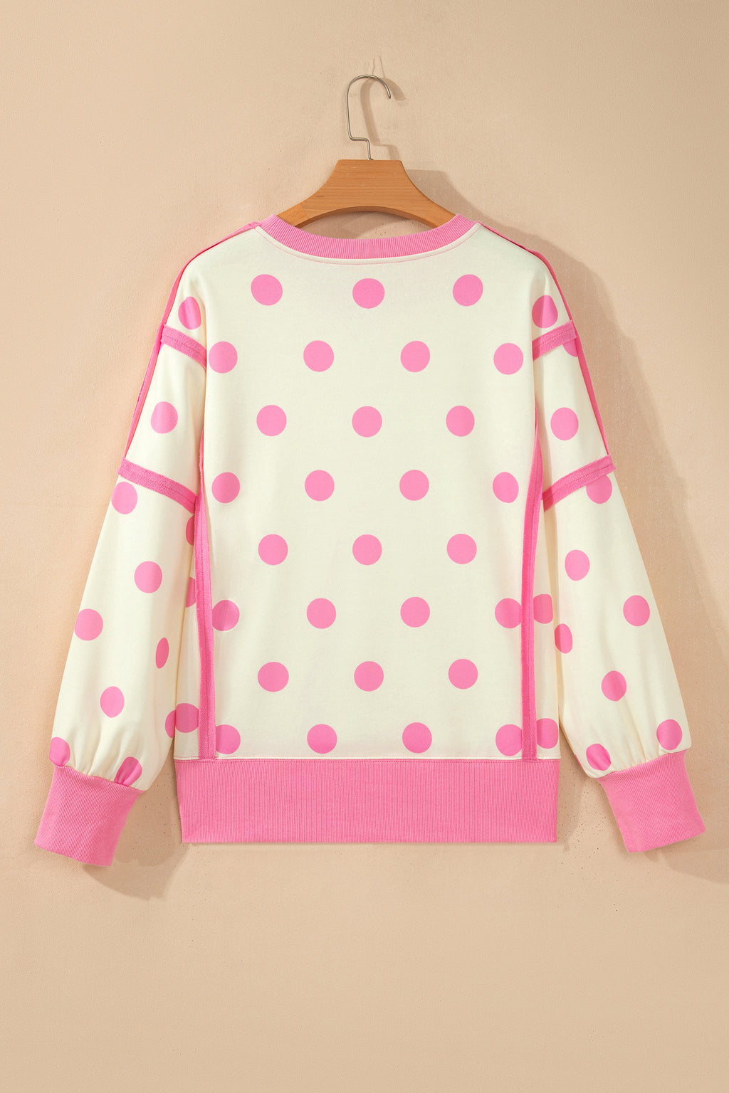 White Polka Dot Contrast Patchwork Round Neck Baggy Sweatshirt